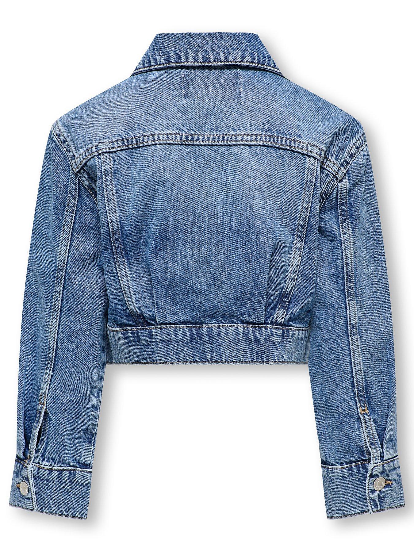 Image 2 of 3 of Only Kids Girls Cropped Denim Jacket - Medium Blue Denim