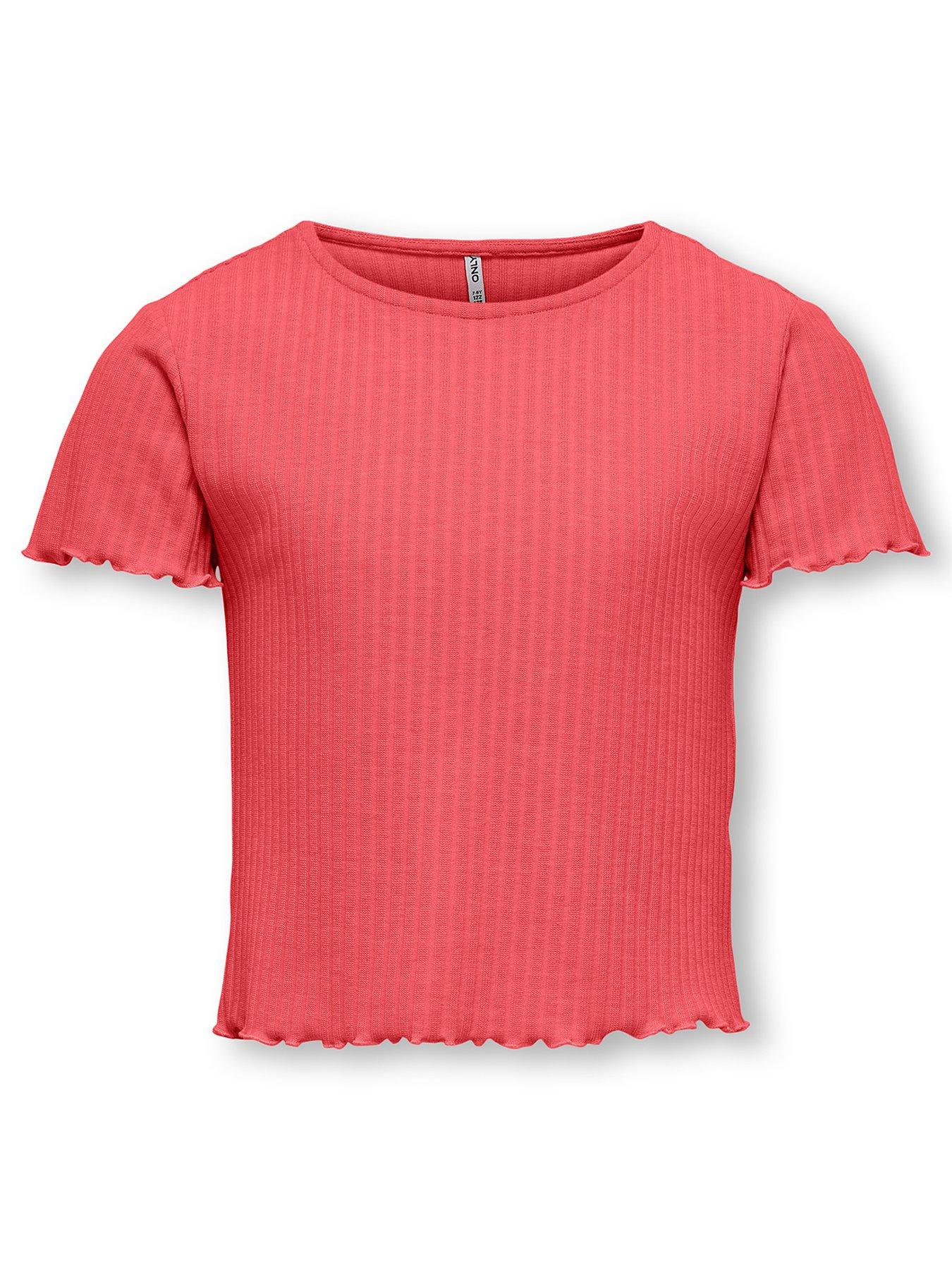 Only Kids Girls Nella Ribbed T-Shirt - Bright Red