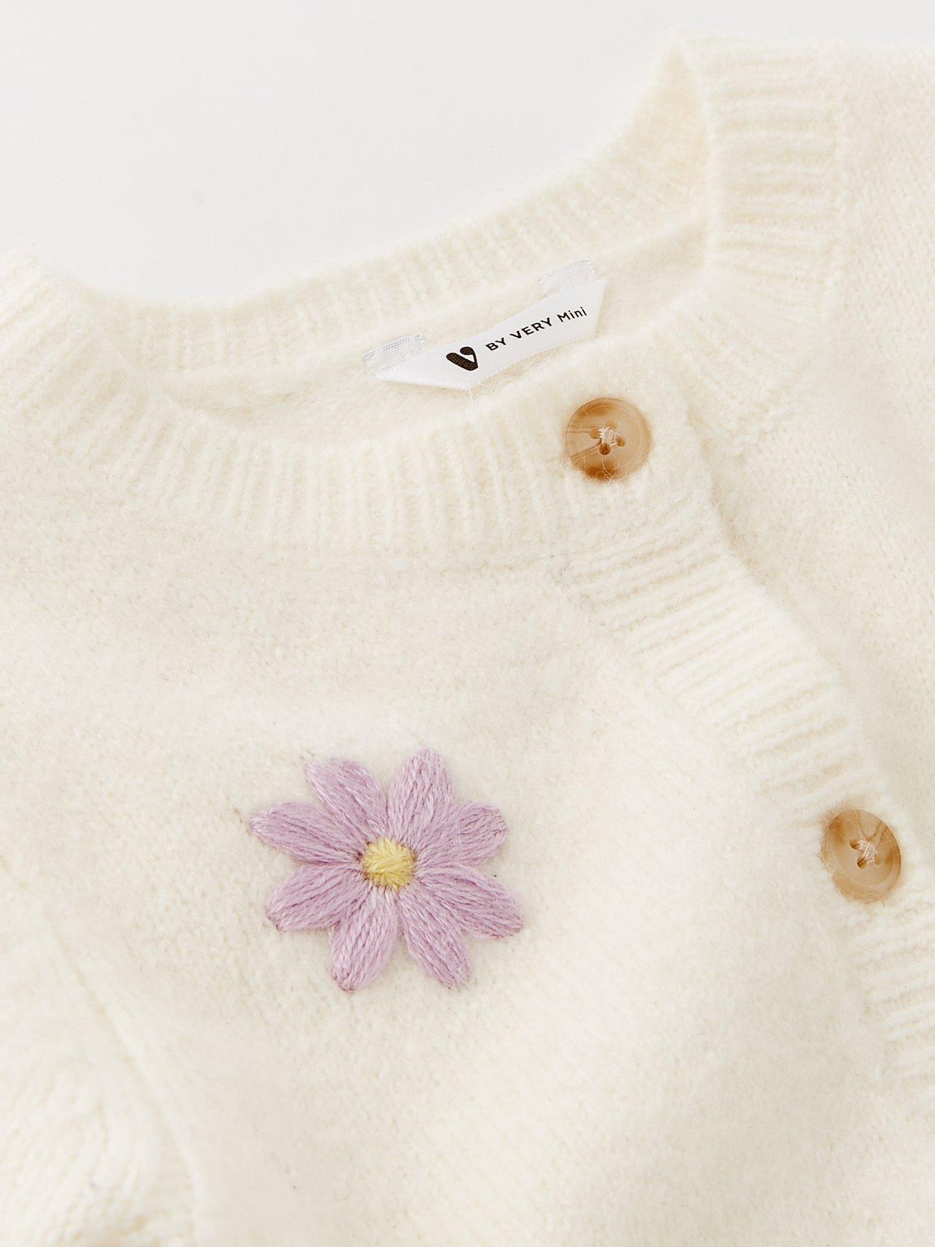 Image 3 of 4 of Mini V by Very Girls Floral Embroidered Button Through Cardigan - Cream