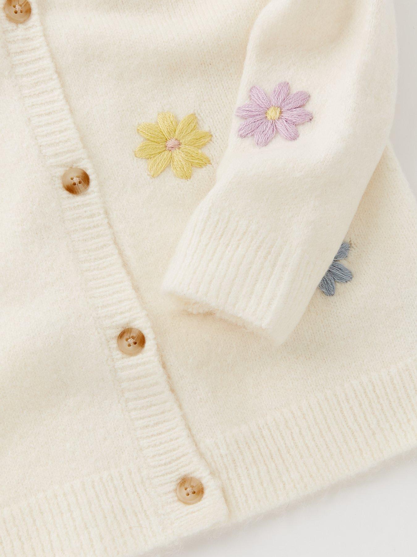 Image 4 of 4 of Mini V by Very Girls Floral Embroidered Button Through Cardigan - Cream
