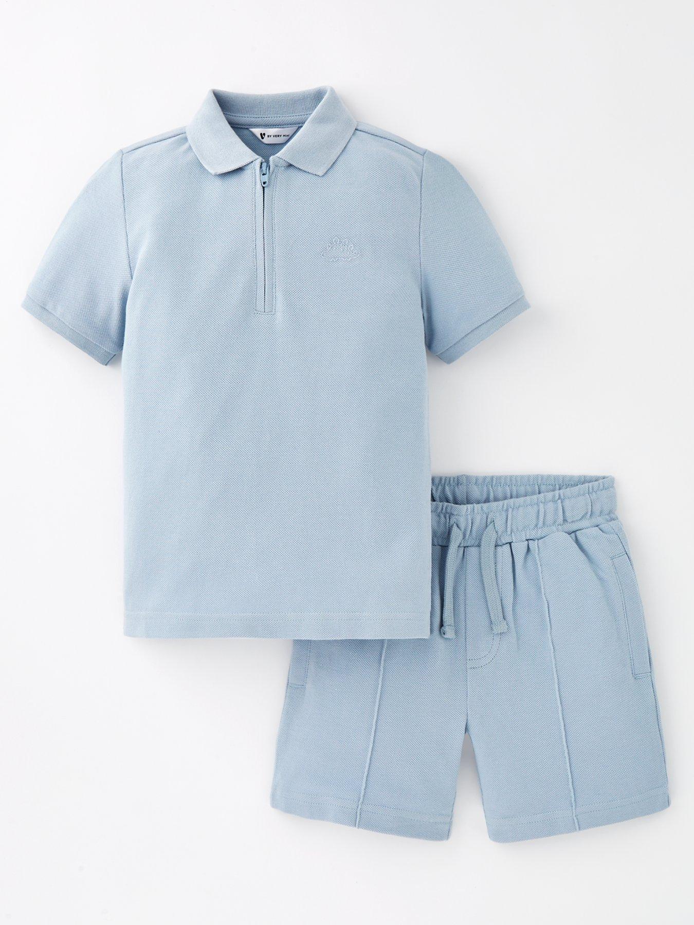 Image 1 of 4 of Mini V by Very Boys Short Sleeve Polo And Trouser Set - Blue