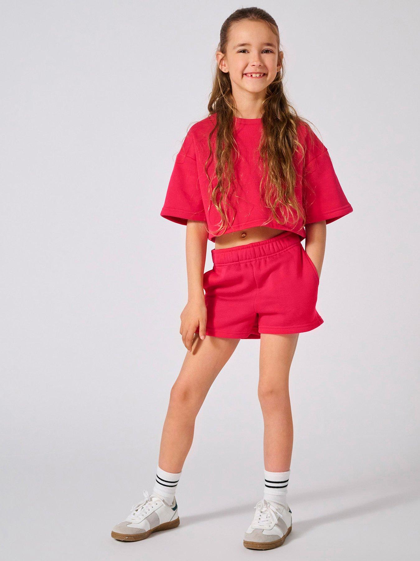 Only Kids Girls Short Sleeve Sweat Co-Ord T-shirt - Raspberry