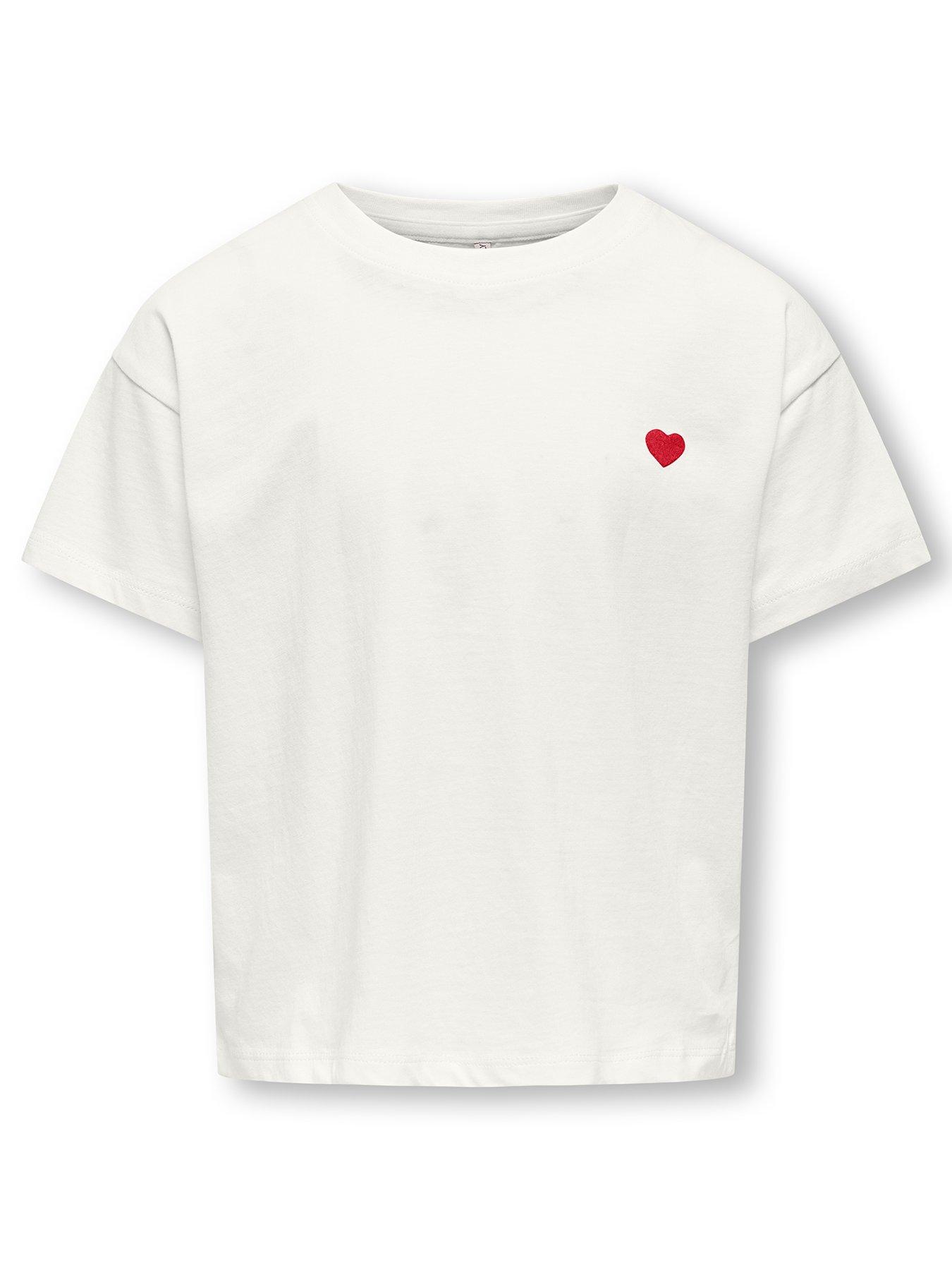 Image 1 of 3 of Only Kids Girls Heart Print Short Sleeve T-Shirt - White