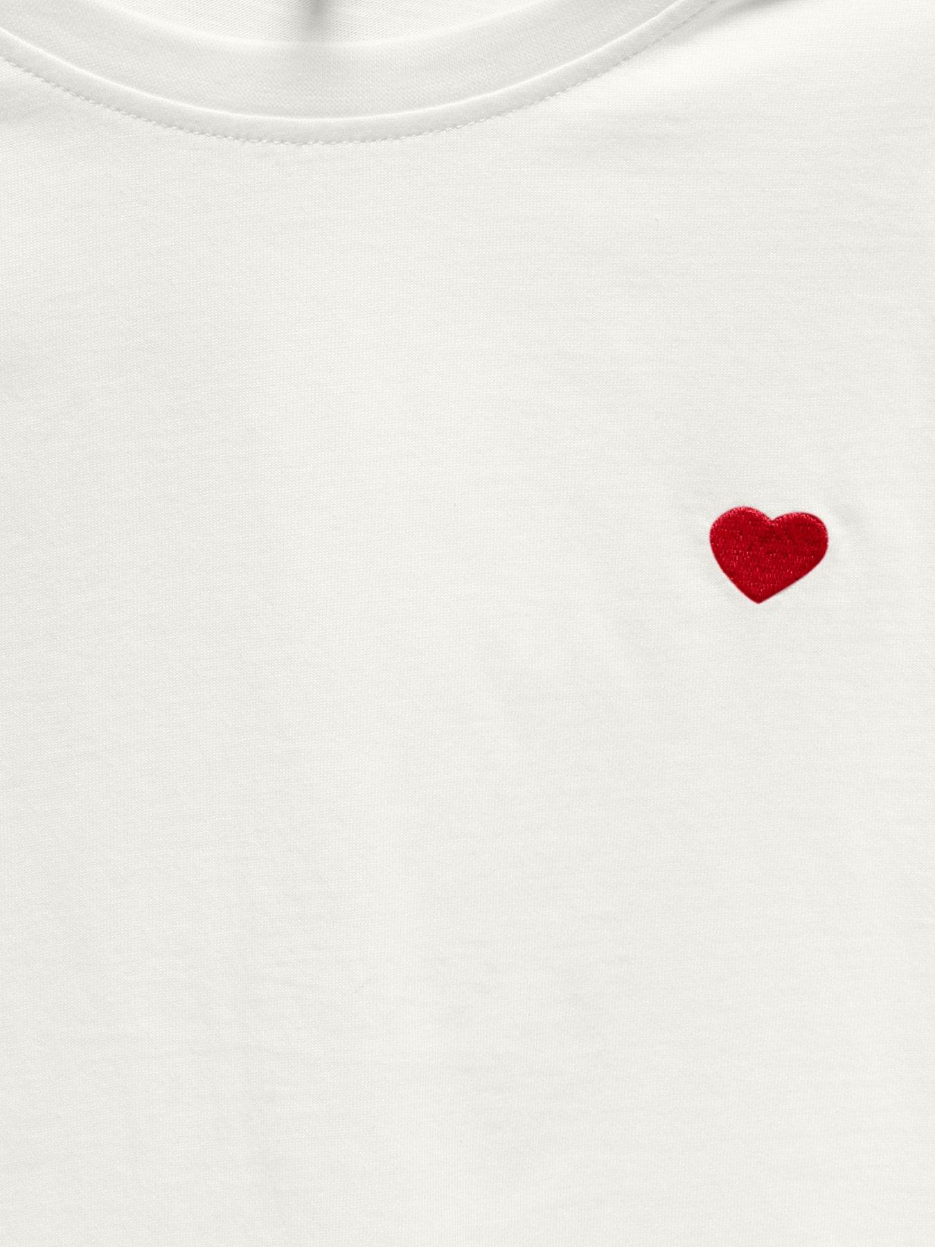 Image 3 of 3 of Only Kids Girls Heart Print Short Sleeve T-Shirt - White
