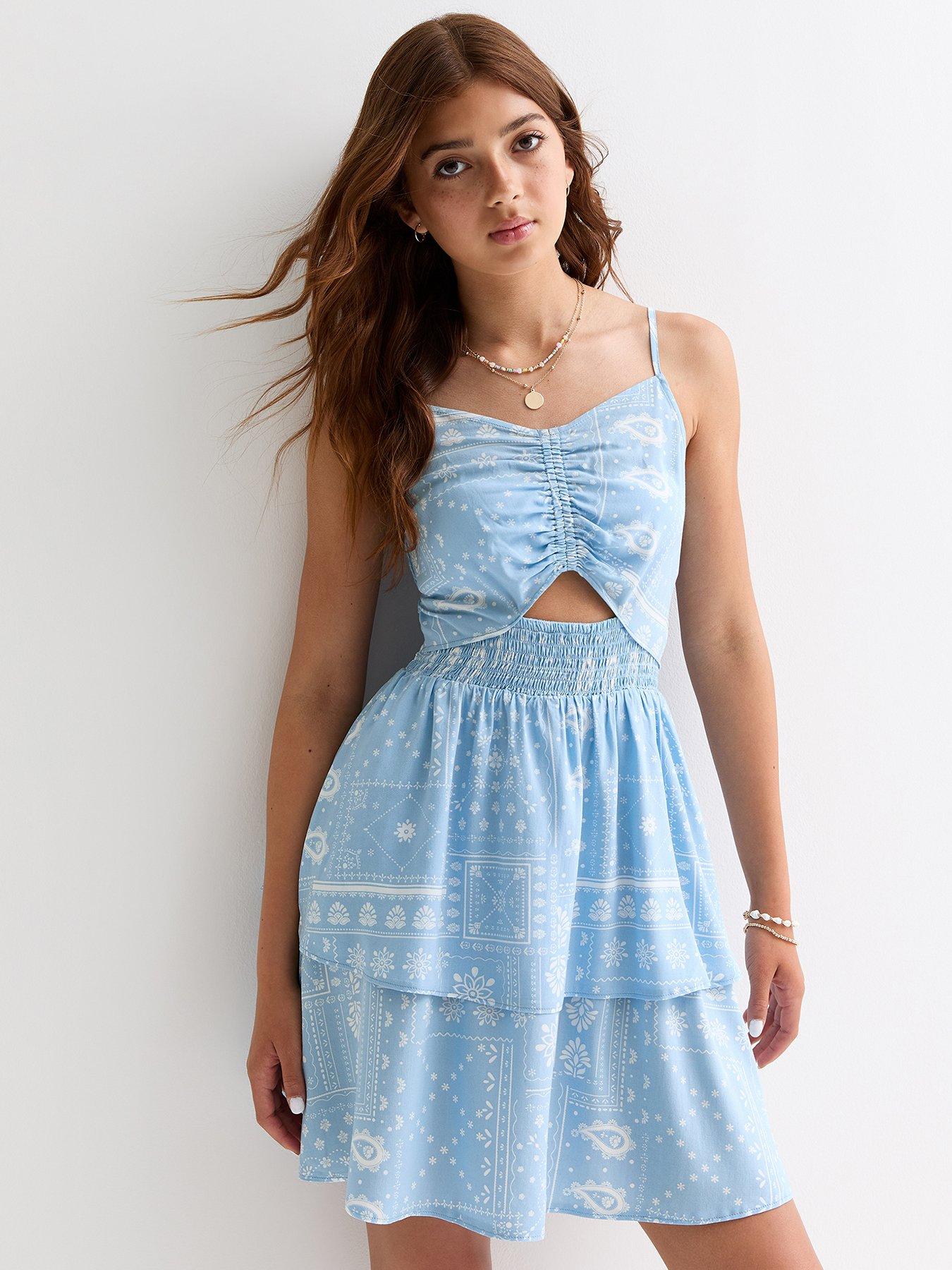 new-look-915-girls-blue-cut-out-shirred-dress