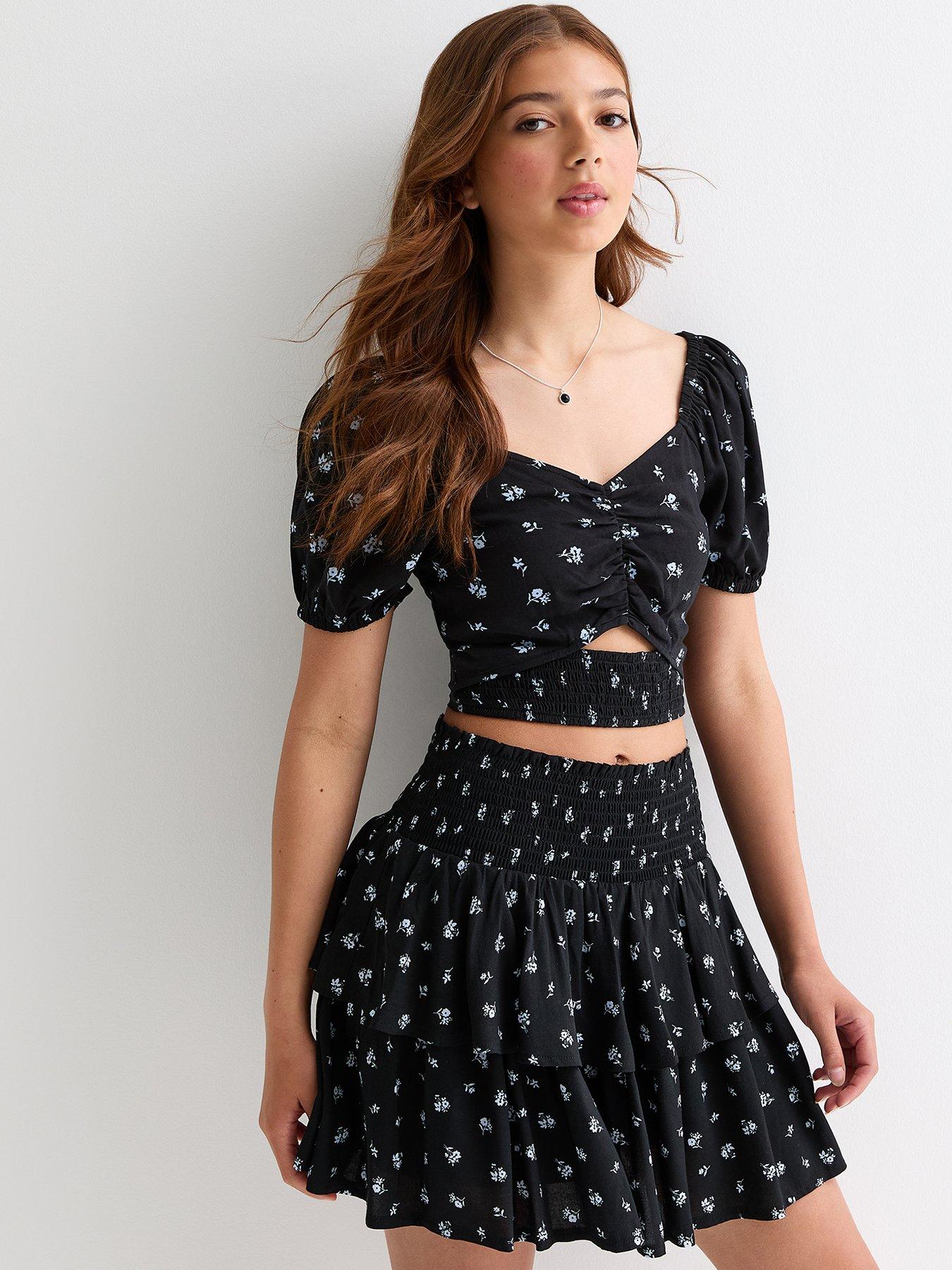 new-look-915-girls-black-floral-tiered-skort