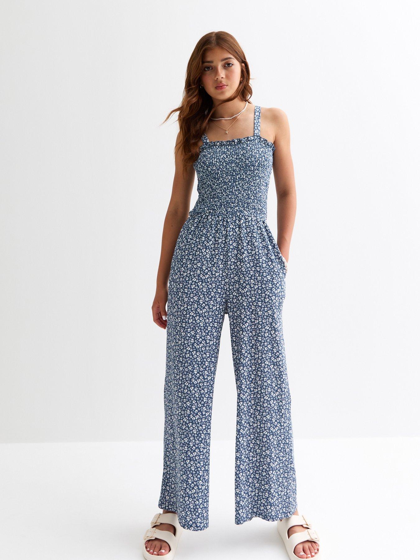 new-look-915-girls-blue-shirred-floral-jumpsuitstillFront