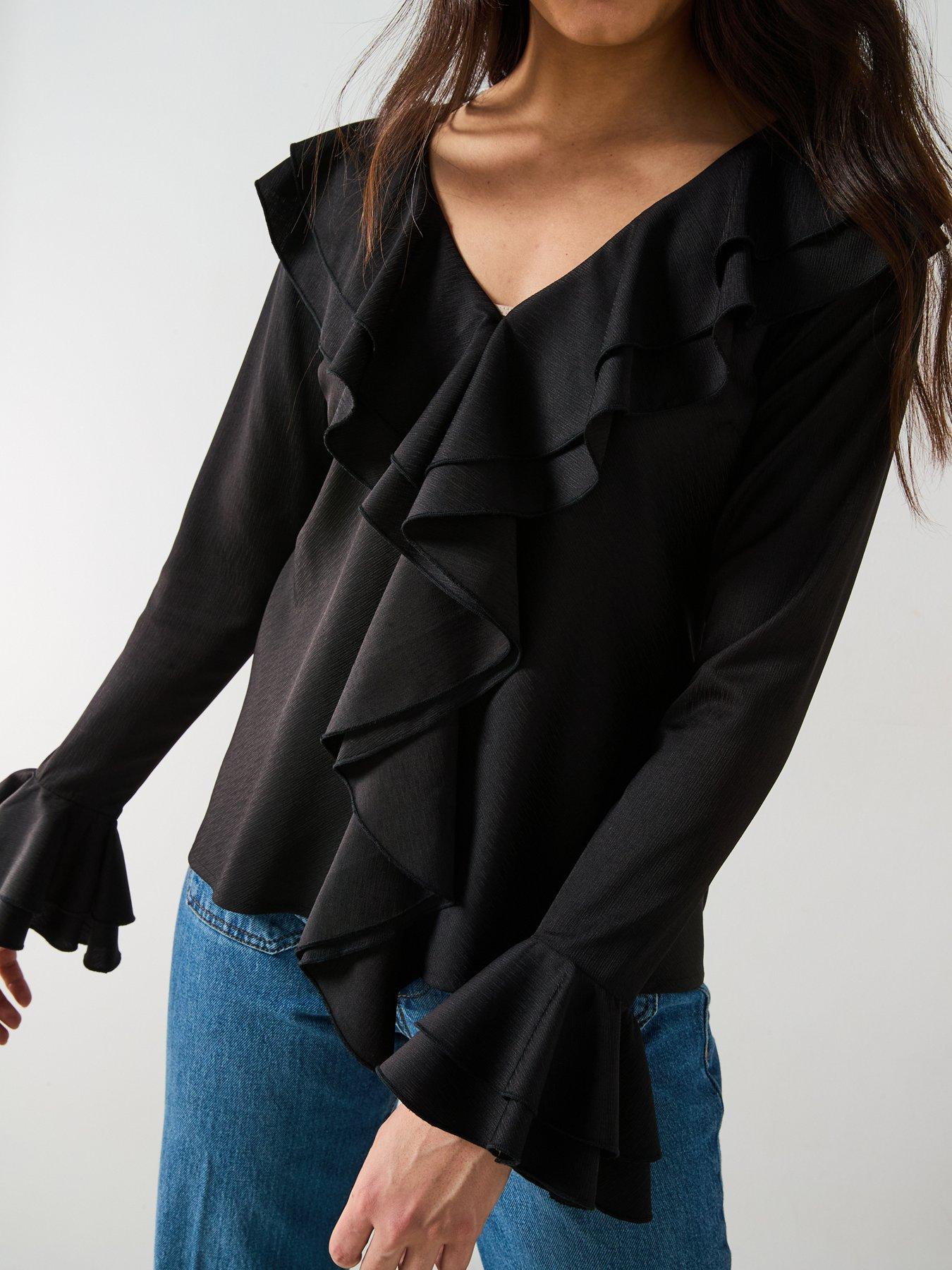 v-by-very-v-neck-ruffle-longline-blouse-blackoutfit