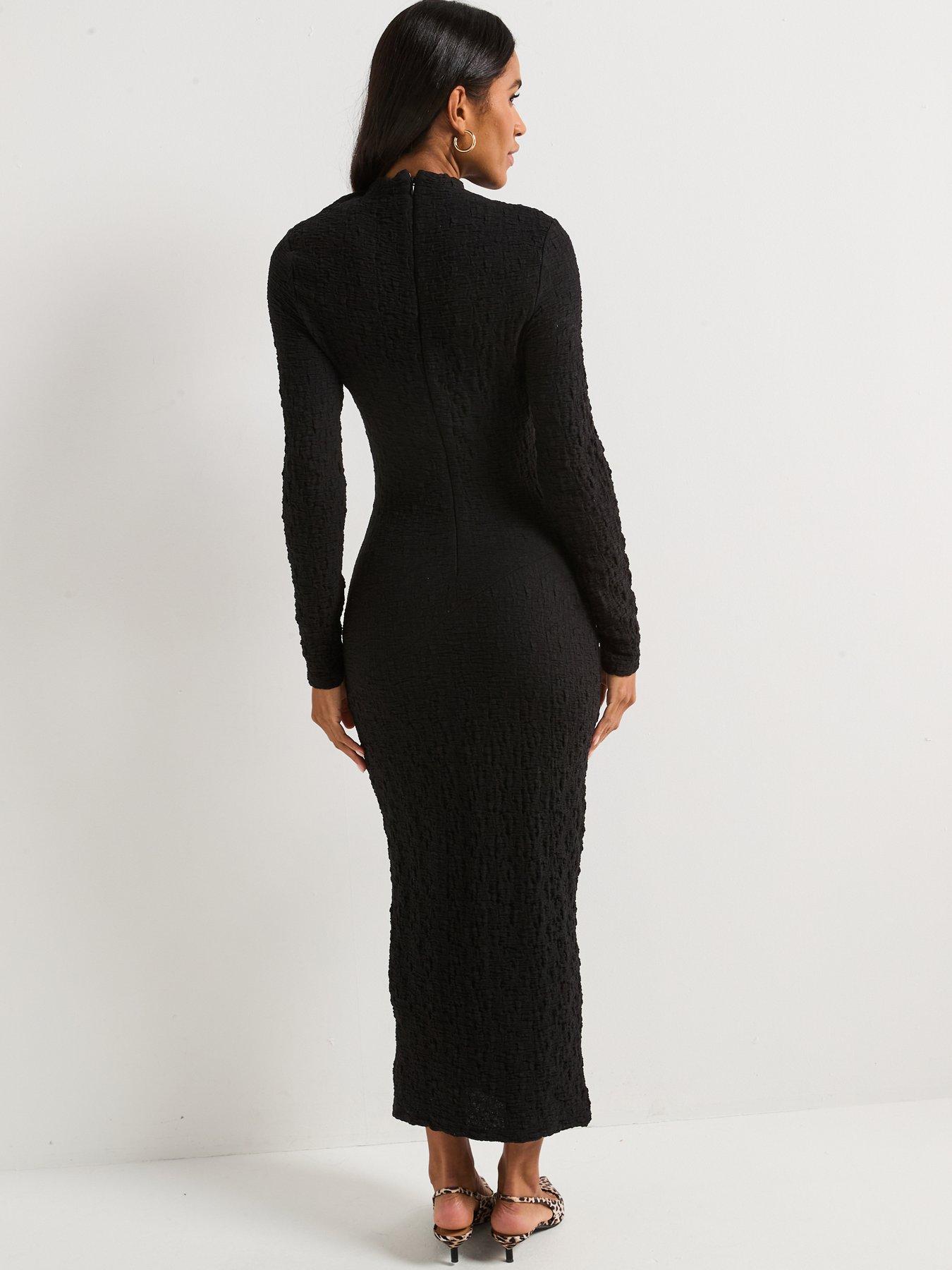 v-by-very-textured-cut-out-bodycon-dress-blackstillFront