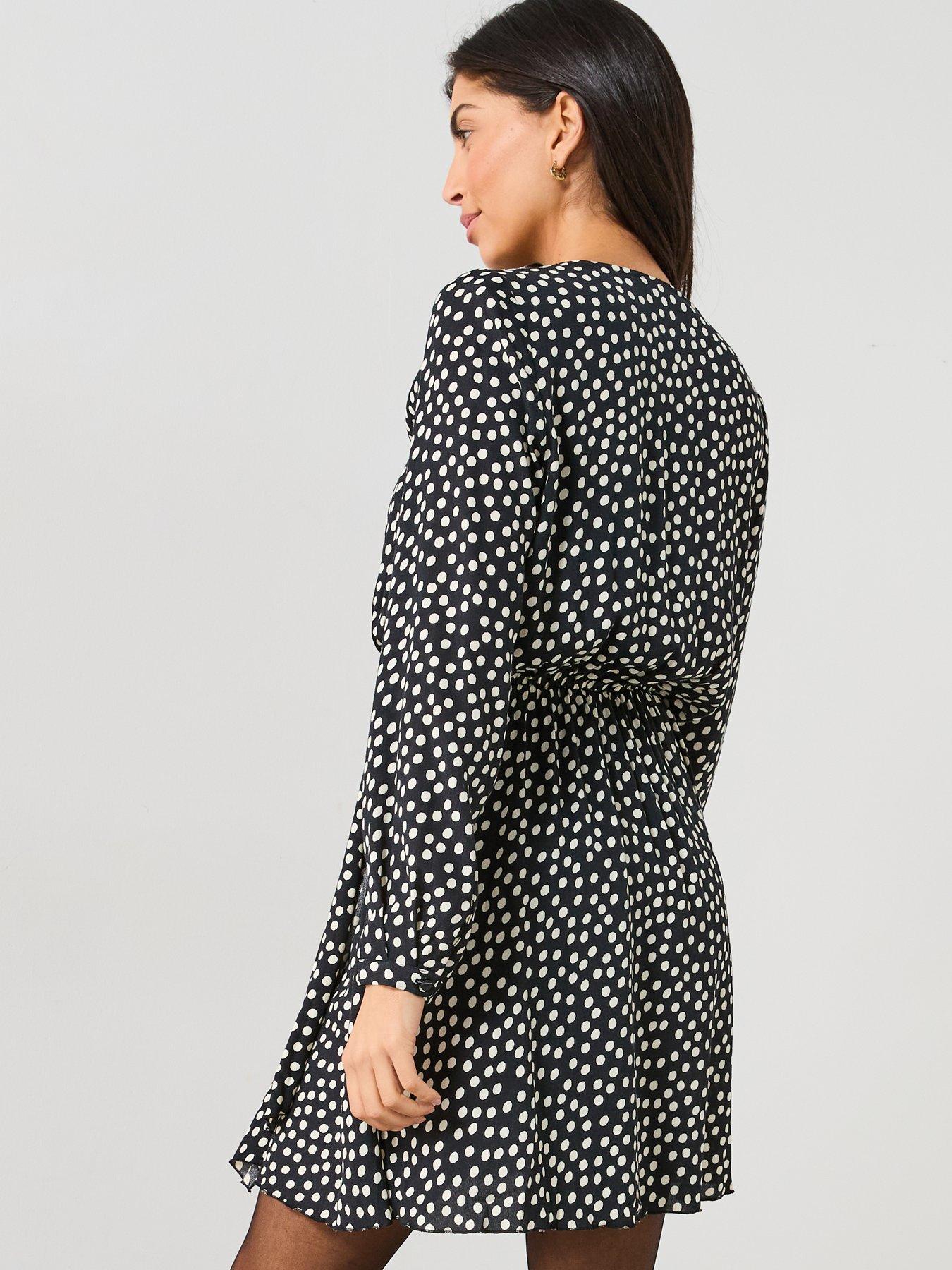 v-by-very-cowl-neck-polka-dot-mini-dress-blackstillFront