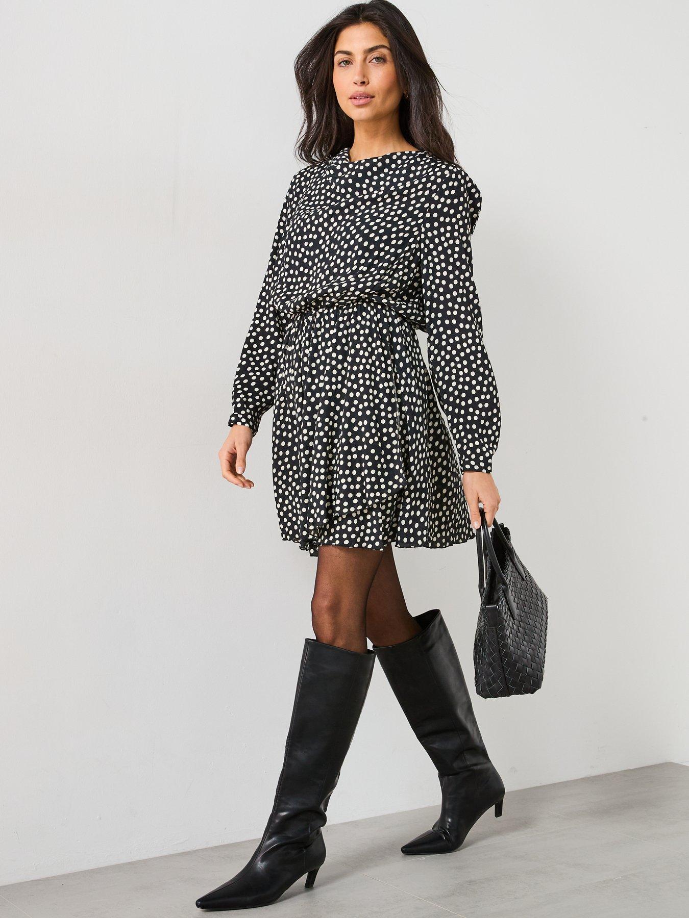 v-by-very-cowl-neck-polka-dot-mini-dress-blackback