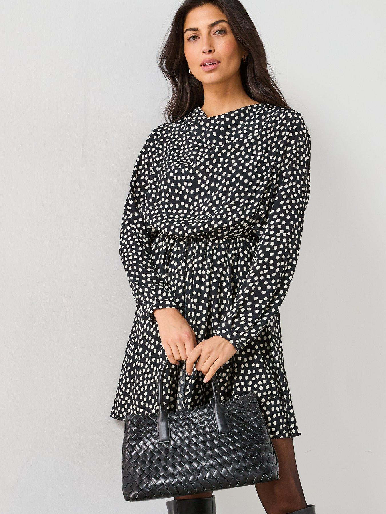 v-by-very-cowl-neck-polka-dot-mini-dress-blackdetail