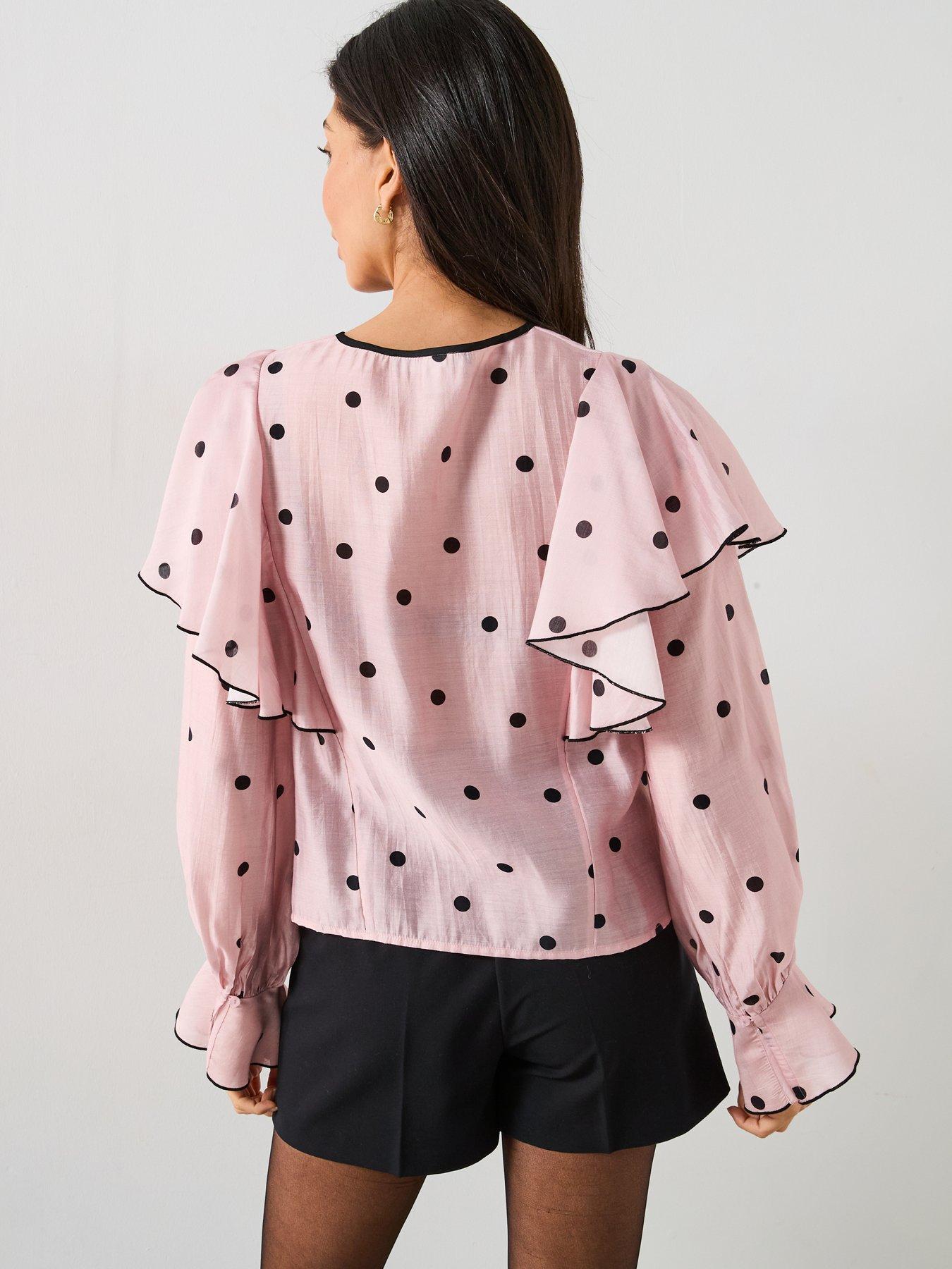 Image 2 of 6 of V by Very Spot Tie Ruffle Blouse - Pink