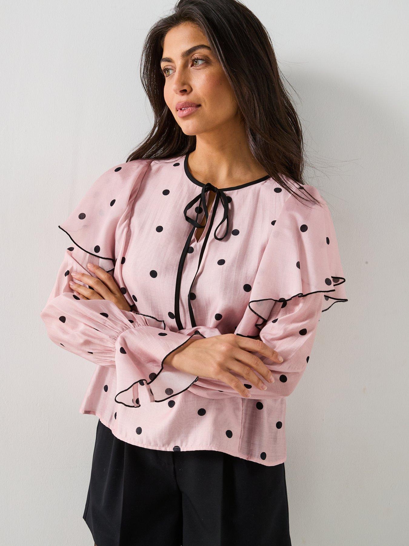 Image 5 of 6 of V by Very Spot Tie Ruffle Blouse - Pink