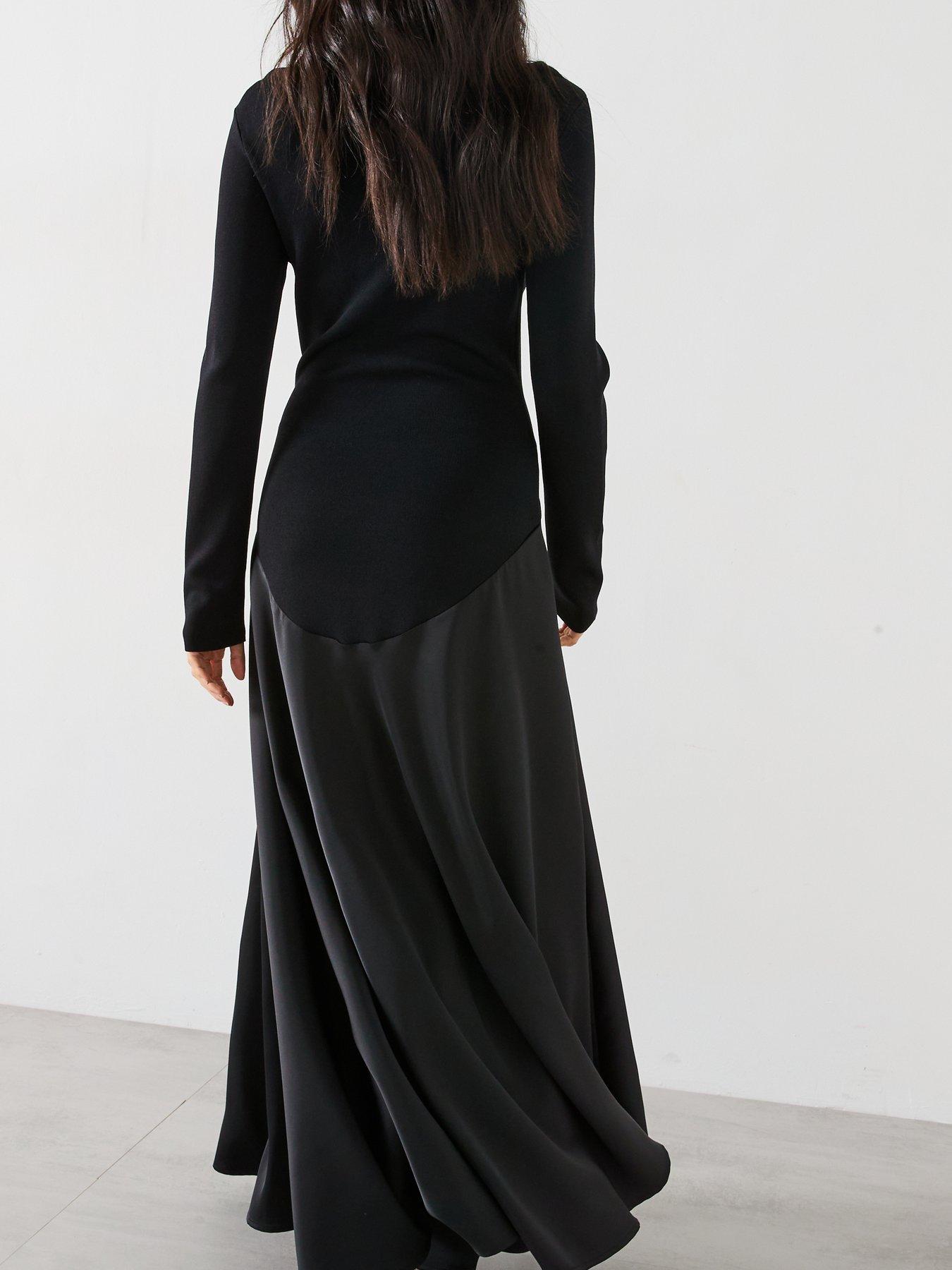 v-by-very-contrast-woven-knit-midaxi-dress-blackdetail