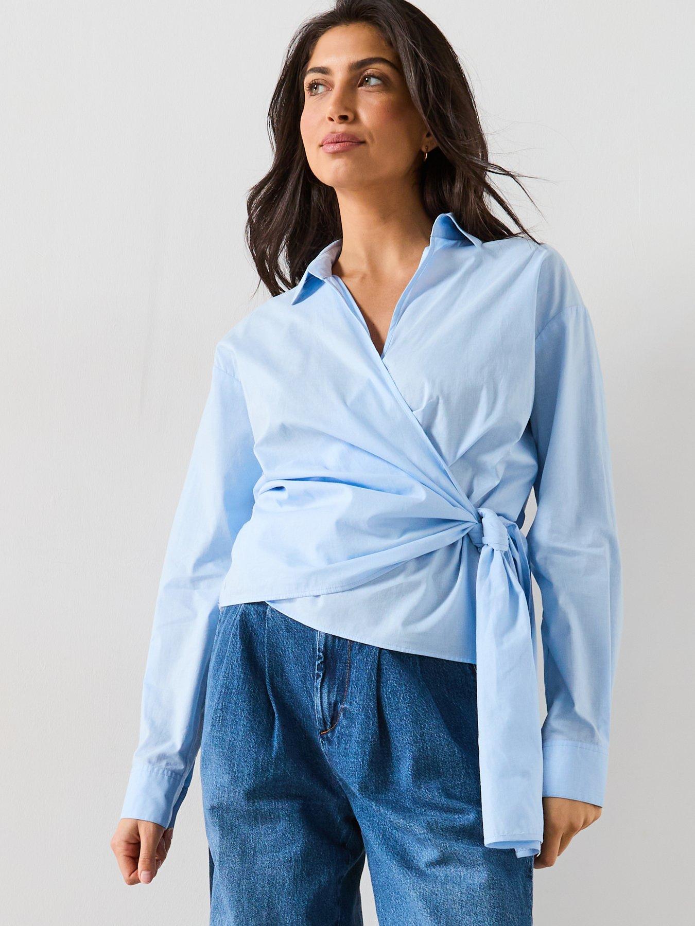 V by Very Stripe Tie Side Cotton Shirt - Blue