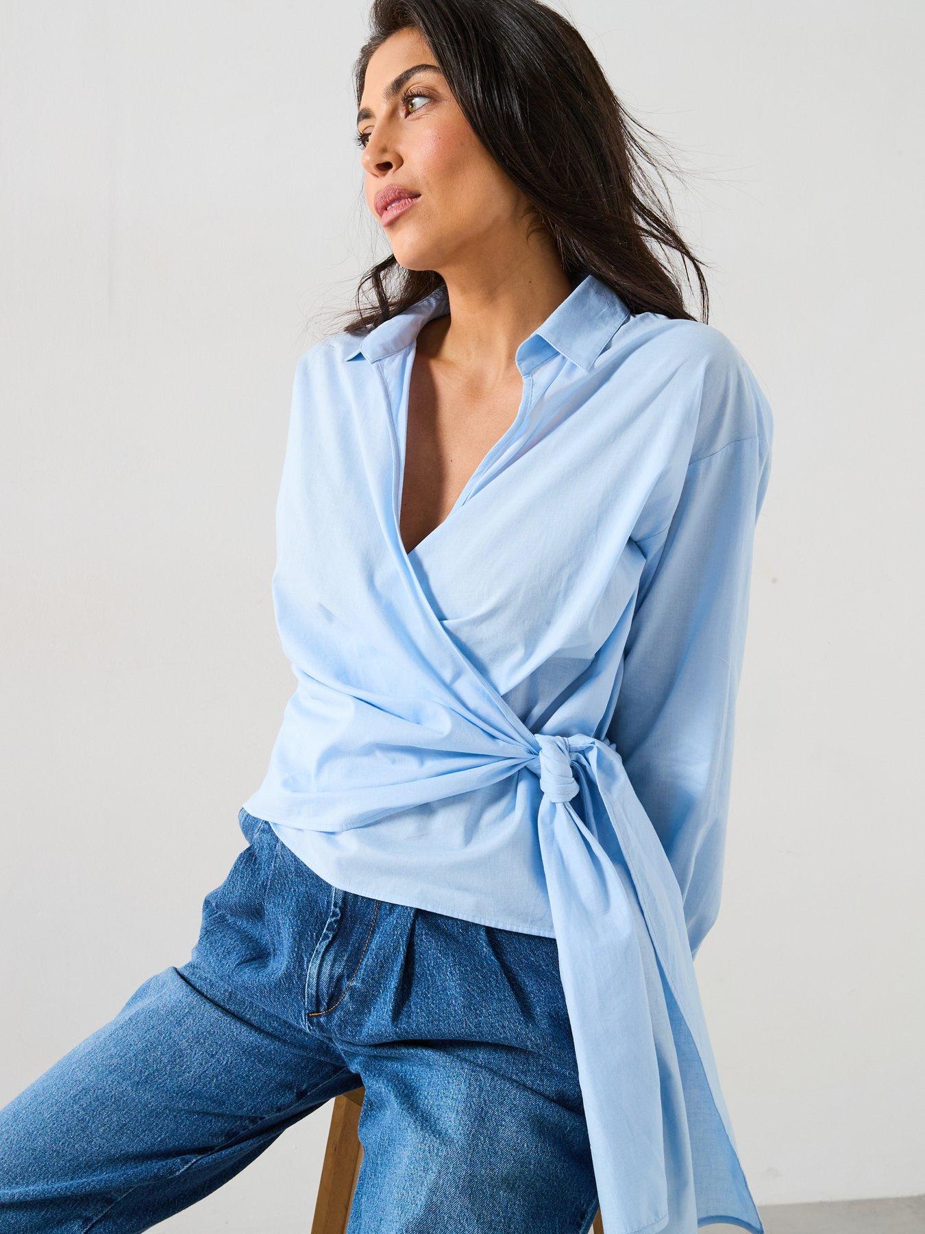 Image 4 of 6 of V by Very Stripe Tie Side Cotton Shirt - Blue