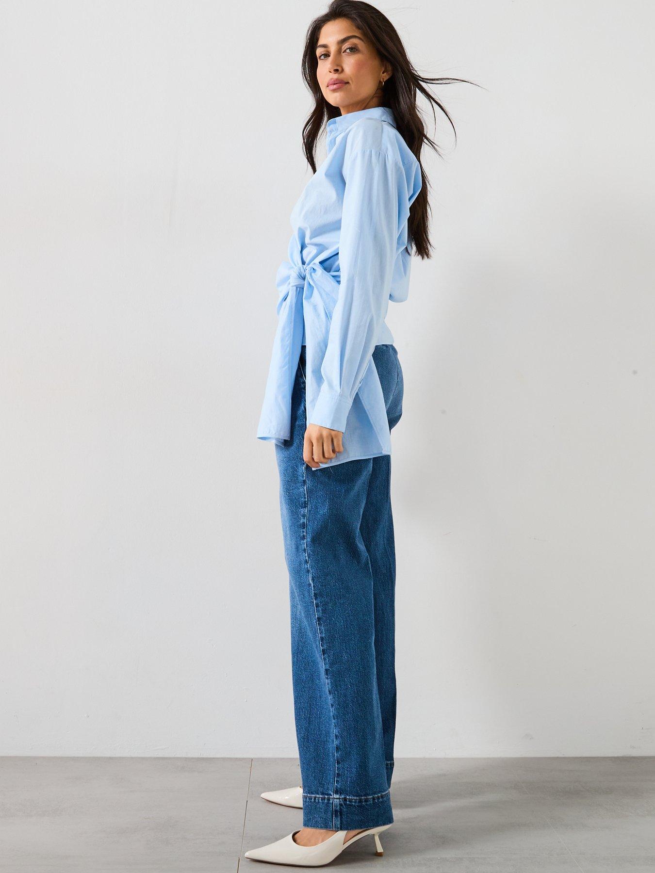 Image 5 of 6 of V by Very Stripe Tie Side Cotton Shirt - Blue