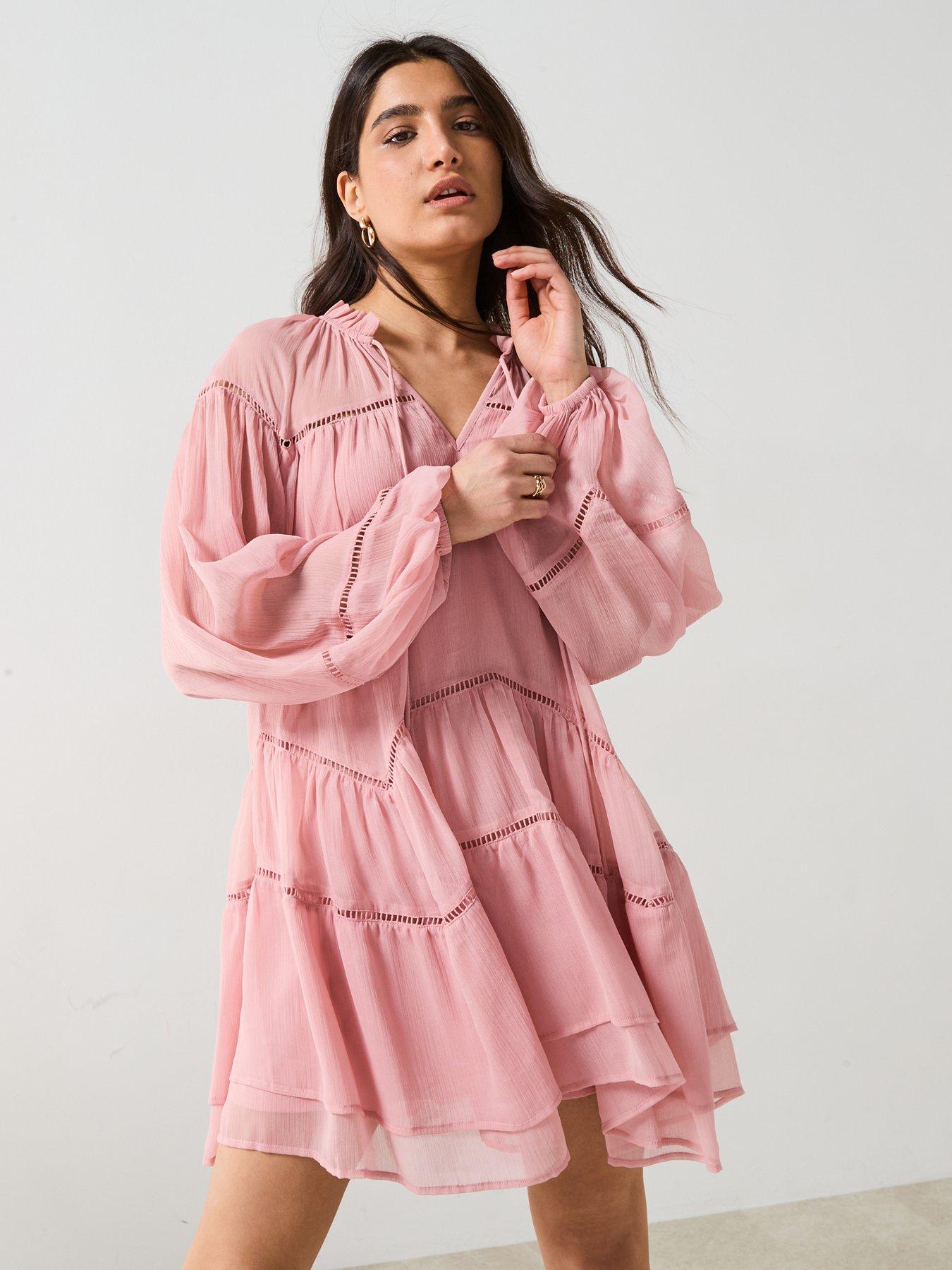 Image of V by Very Ladder Trim Smock Mini Dress - Pink