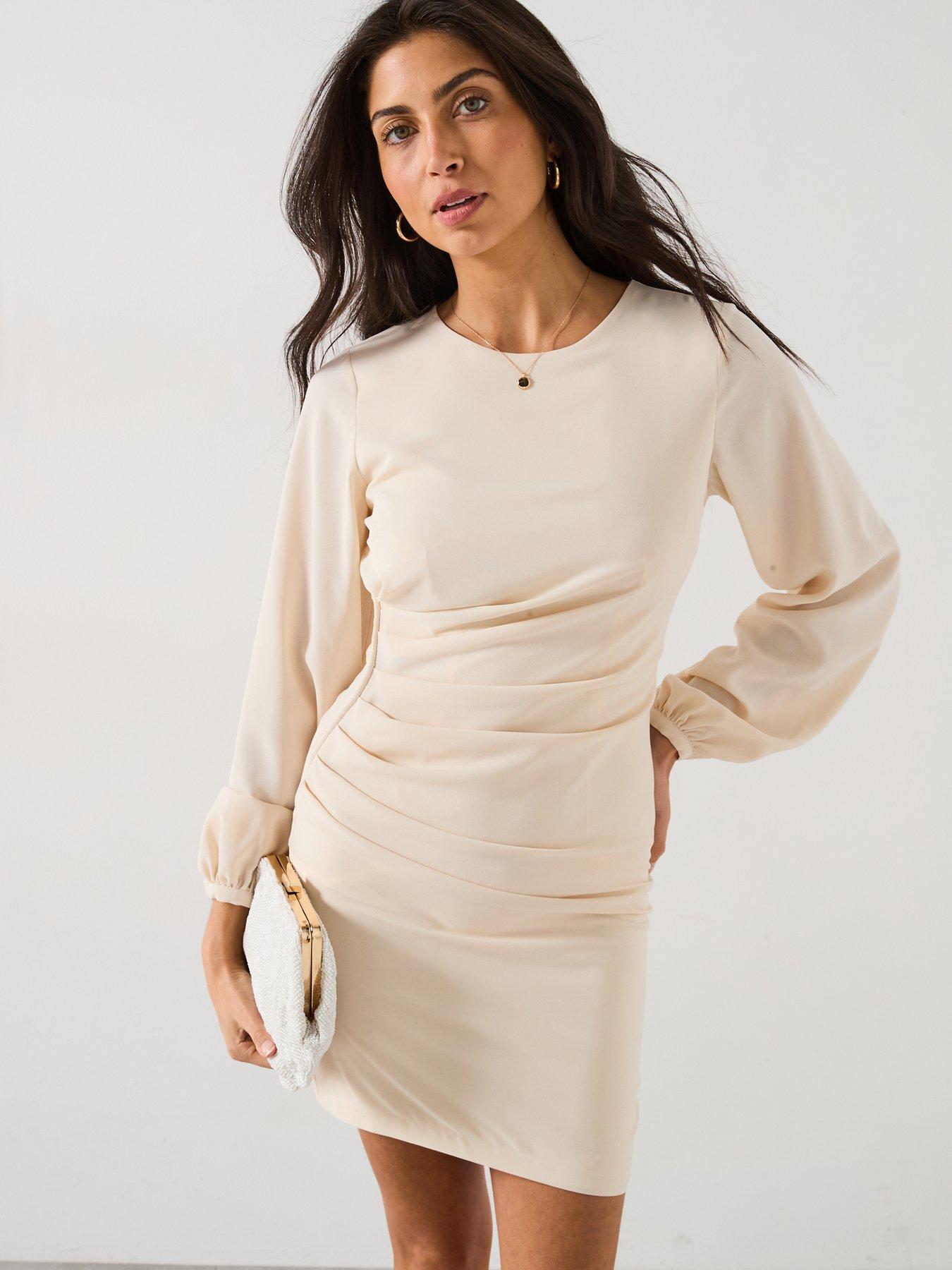 Image 1 of 6 of V by Very Ruched Side Mini Dress - Cream