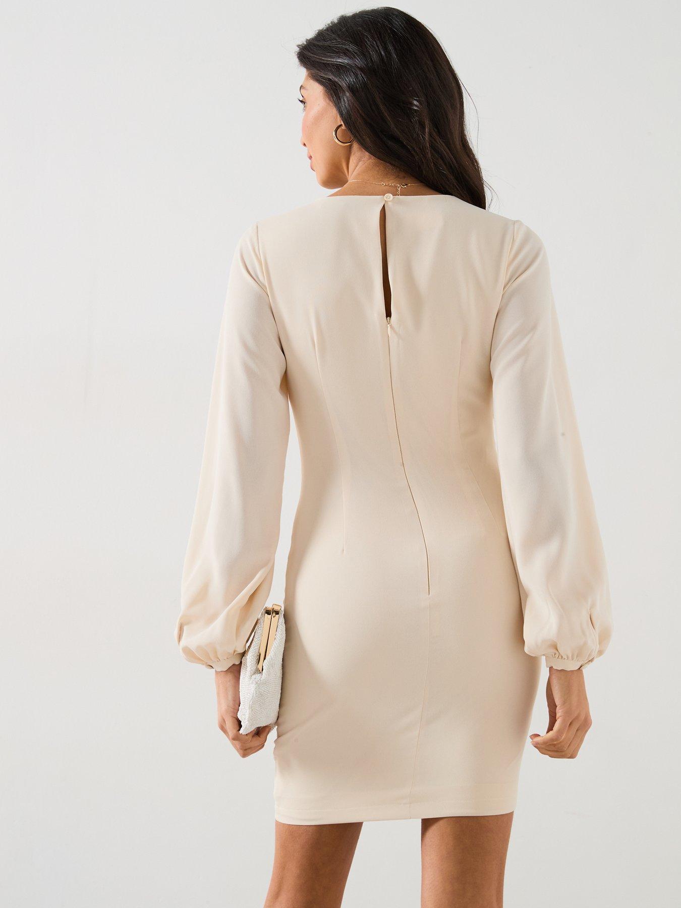 Image 2 of 6 of V by Very Ruched Side Mini Dress - Cream