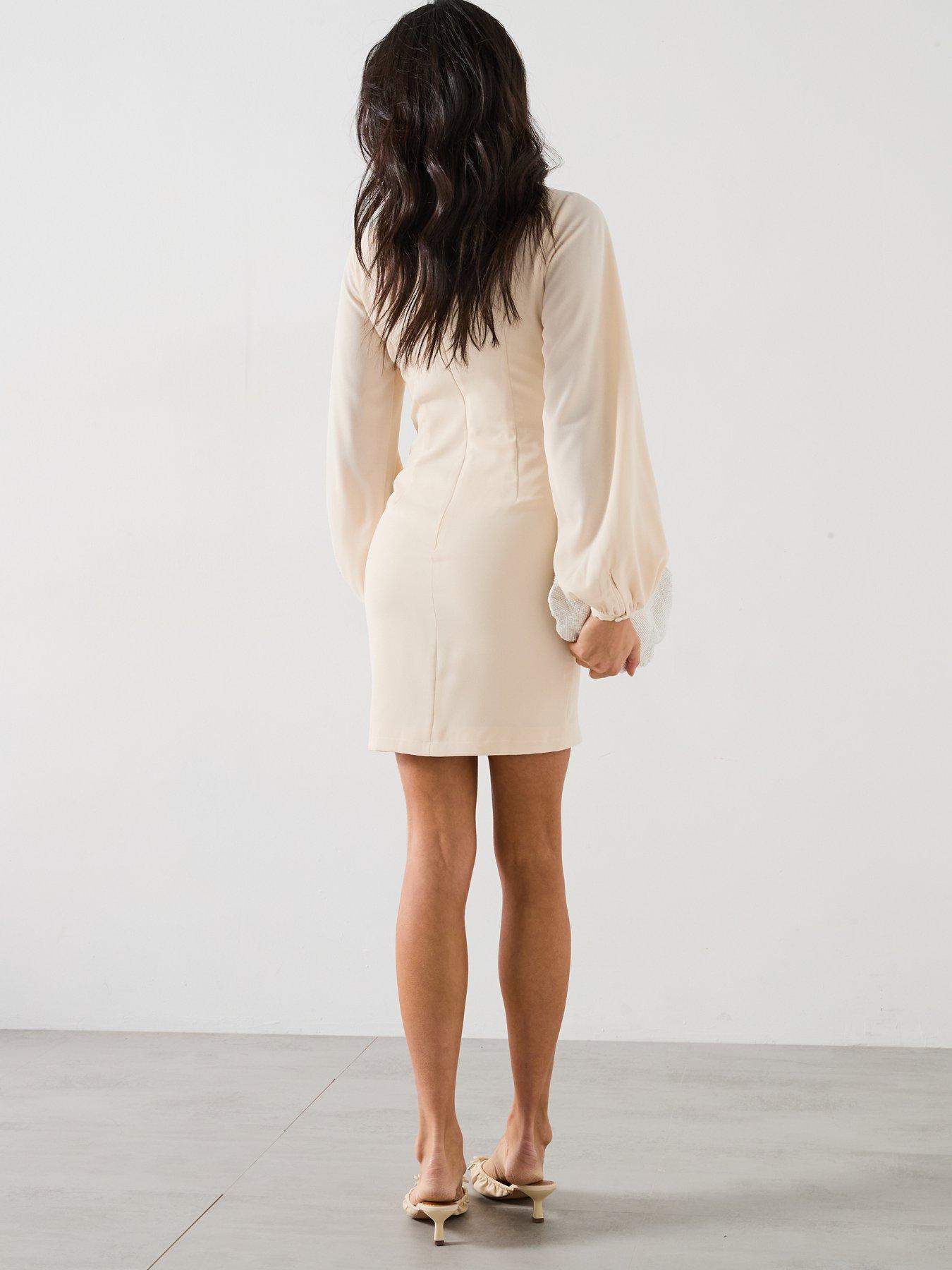 v-by-very-ruched-side-mini-dress-creamoutfit