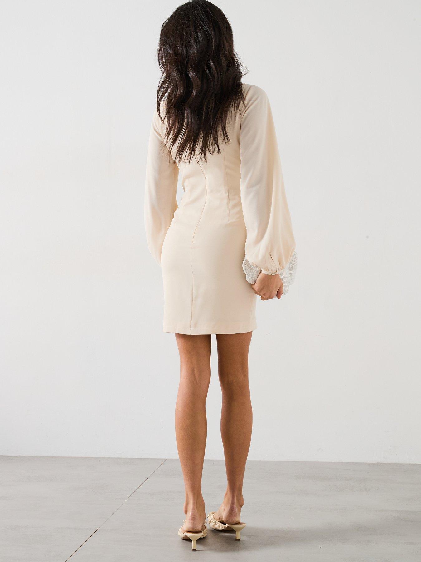Image 4 of 6 of V by Very Ruched Side Mini Dress - Cream