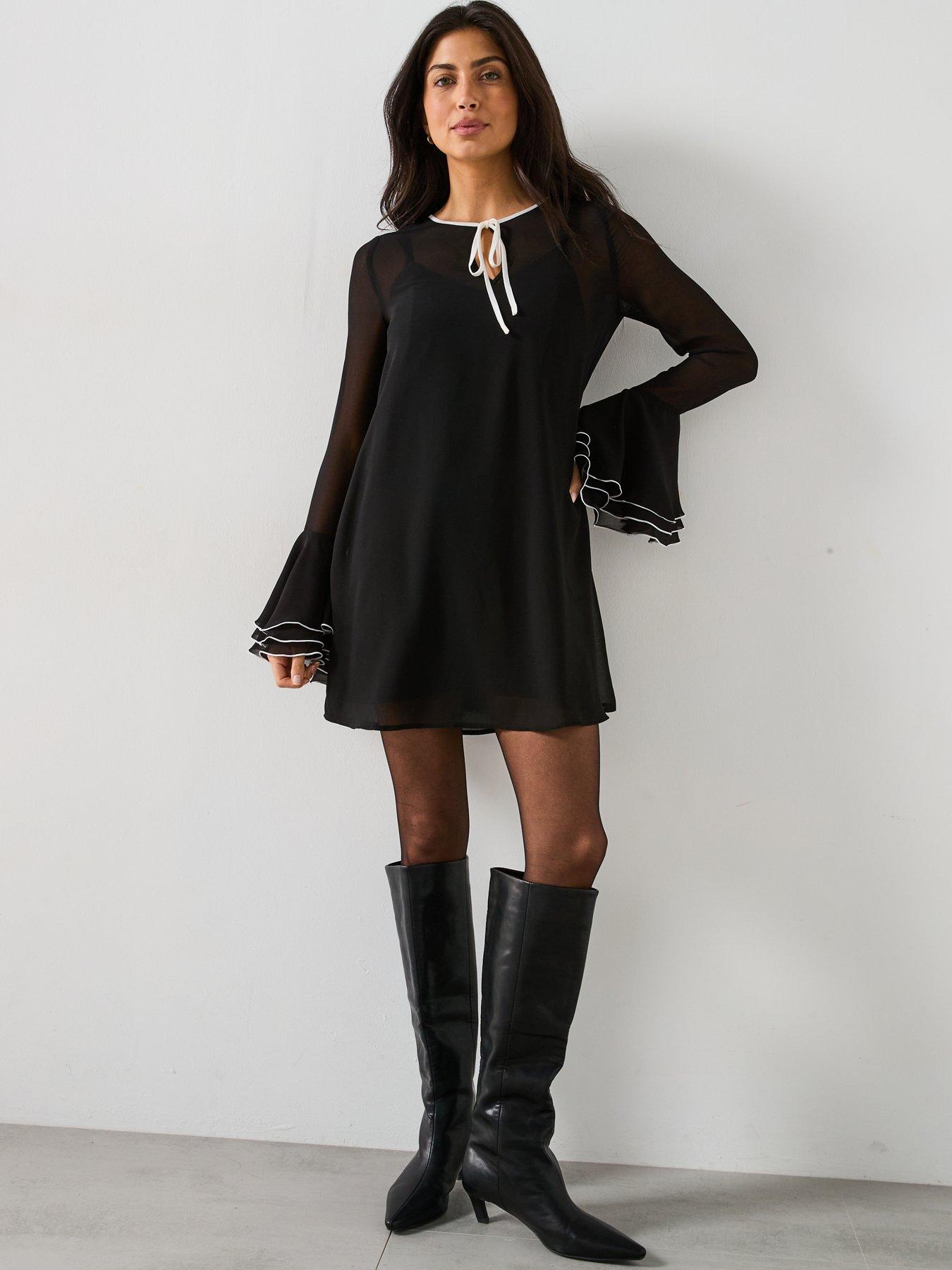 v-by-very-contrast-ruffle-shift-mini-dress-blackback