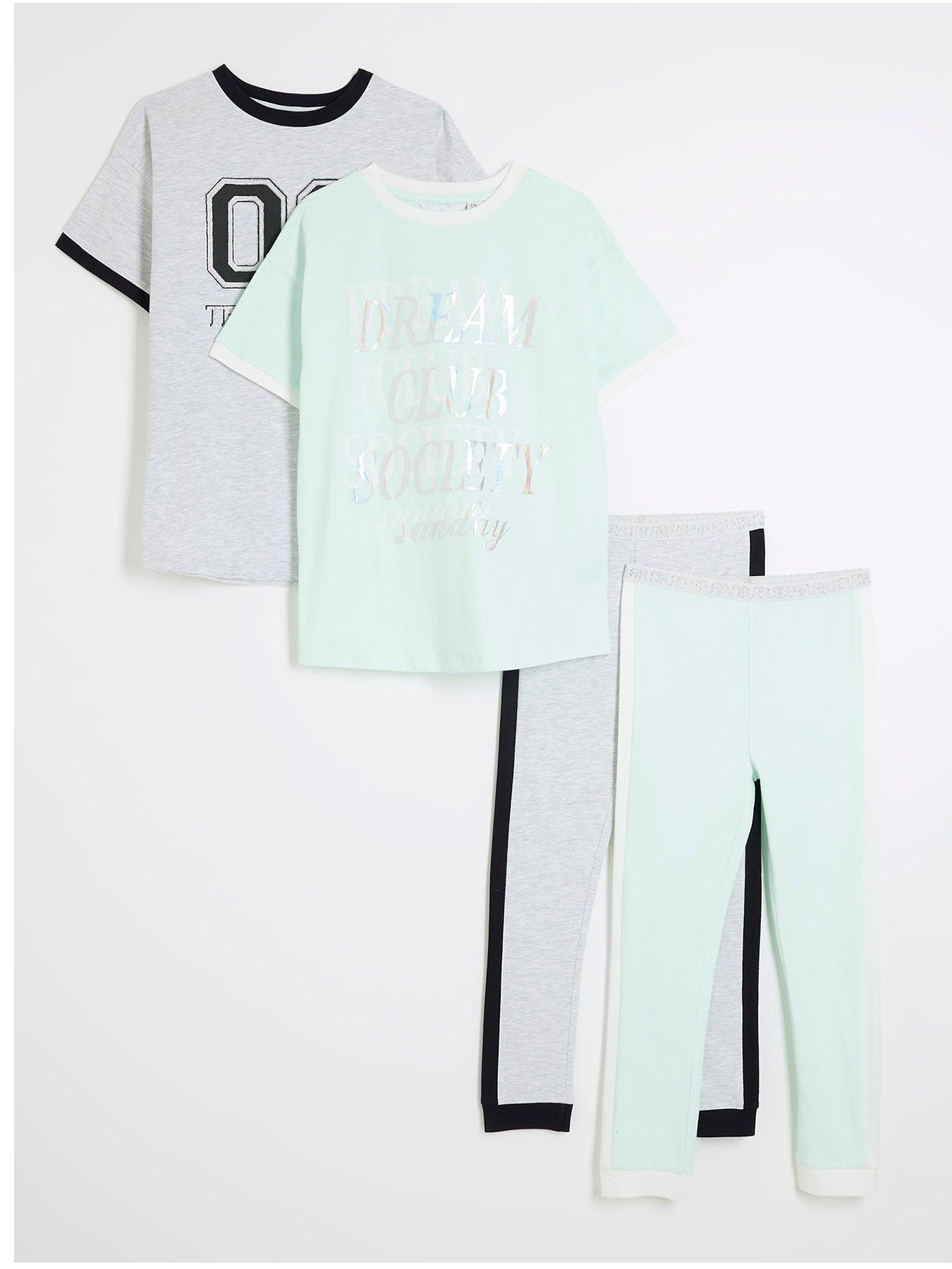 Image 1 of 5 of River Island Girls Sporty Slogan Pyjama Set 2 Pack - Blue
