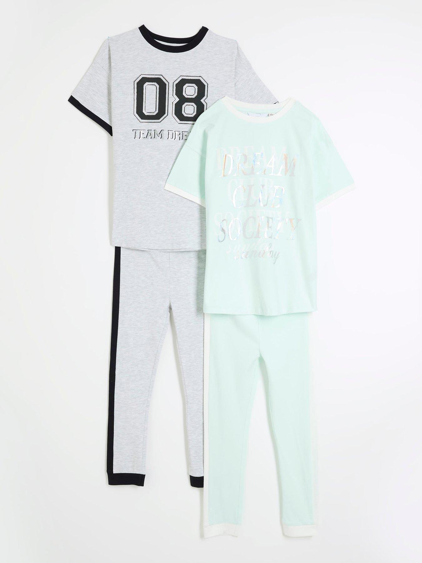 Image 2 of 5 of River Island Girls Sporty Slogan Pyjama Set 2 Pack - Blue