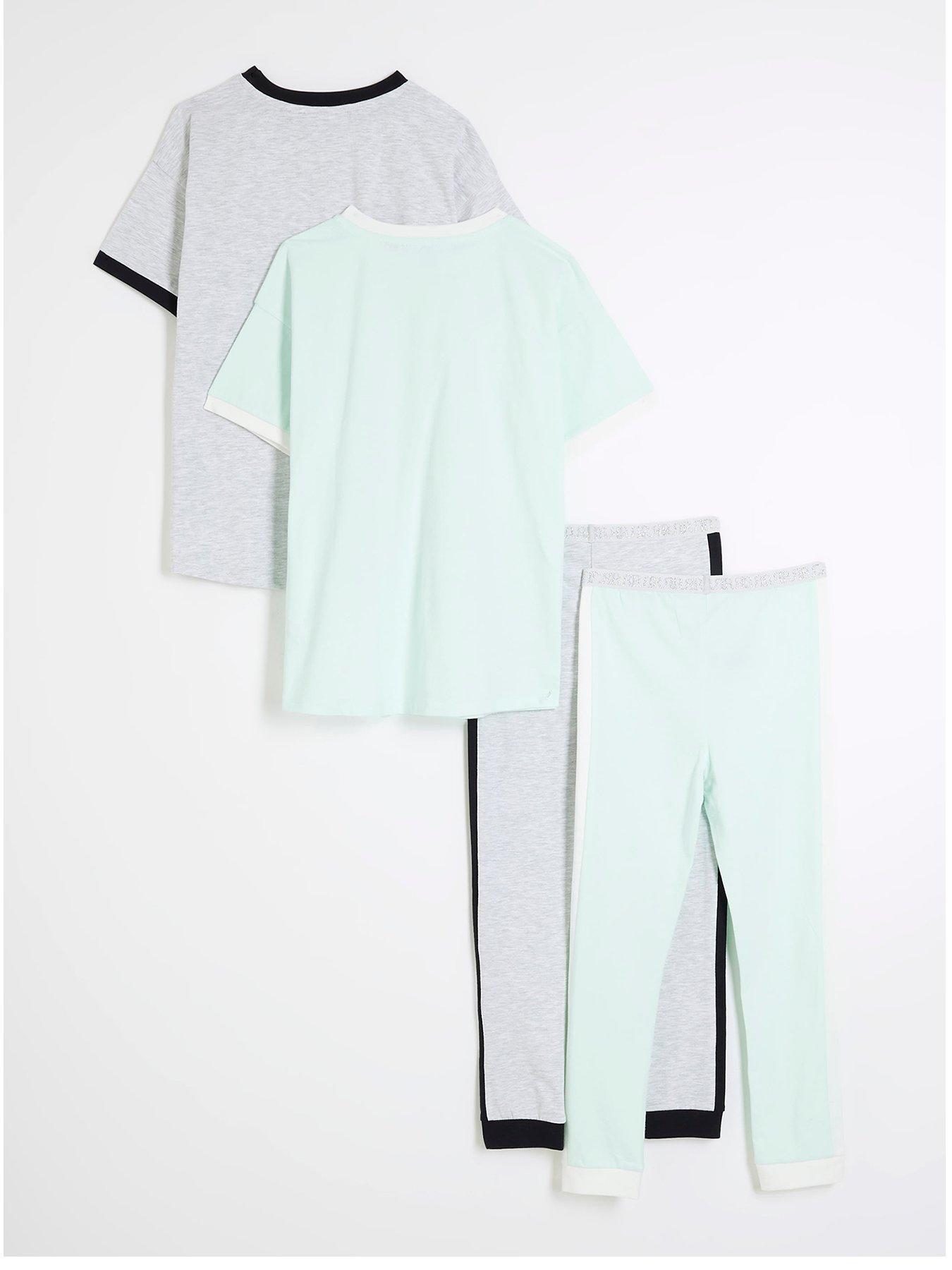 Image 3 of 5 of River Island Girls Sporty Slogan Pyjama Set 2 Pack - Blue