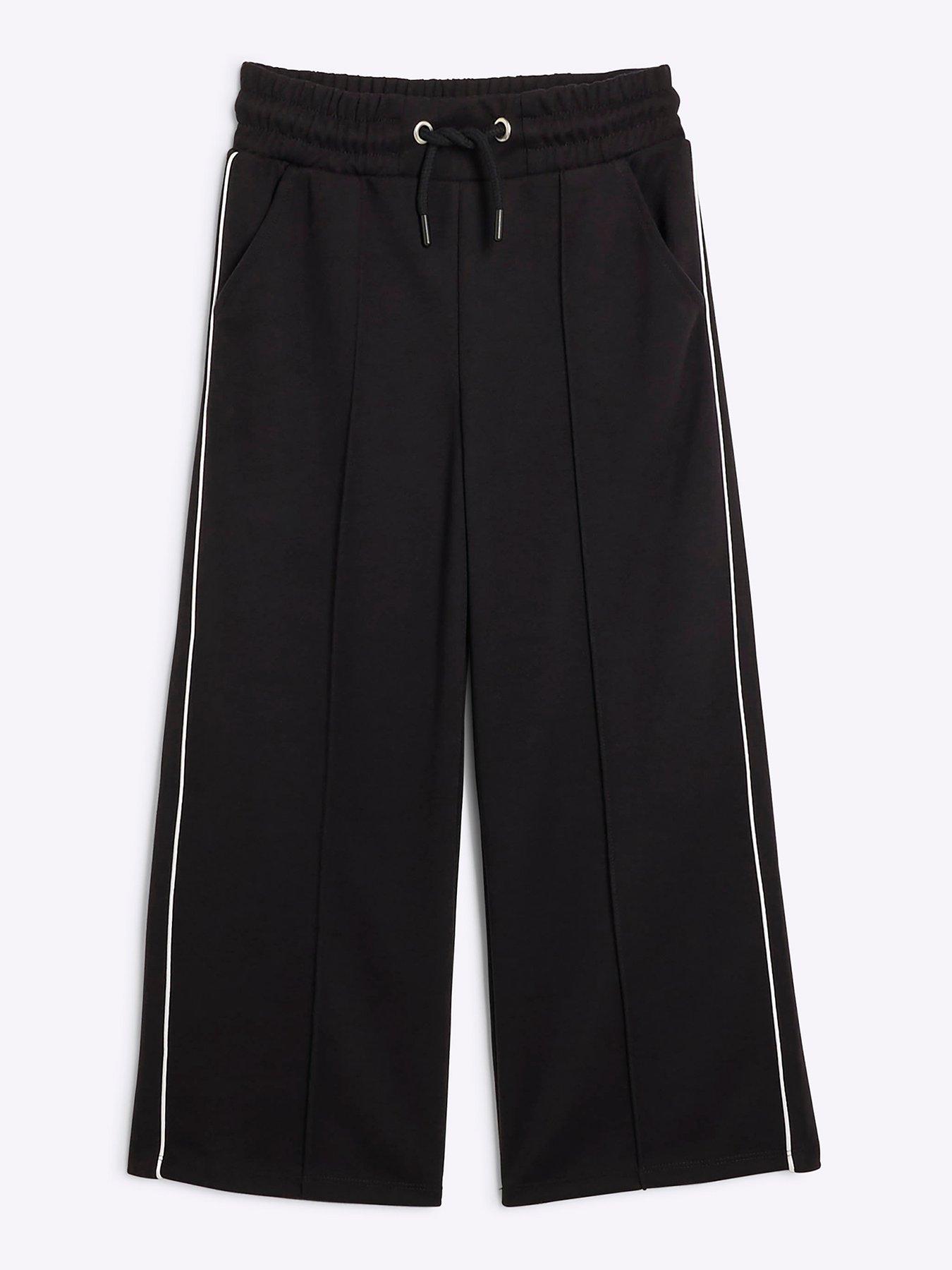 river-island-older-girl-seamed-wide-leg-joggers-blackfront