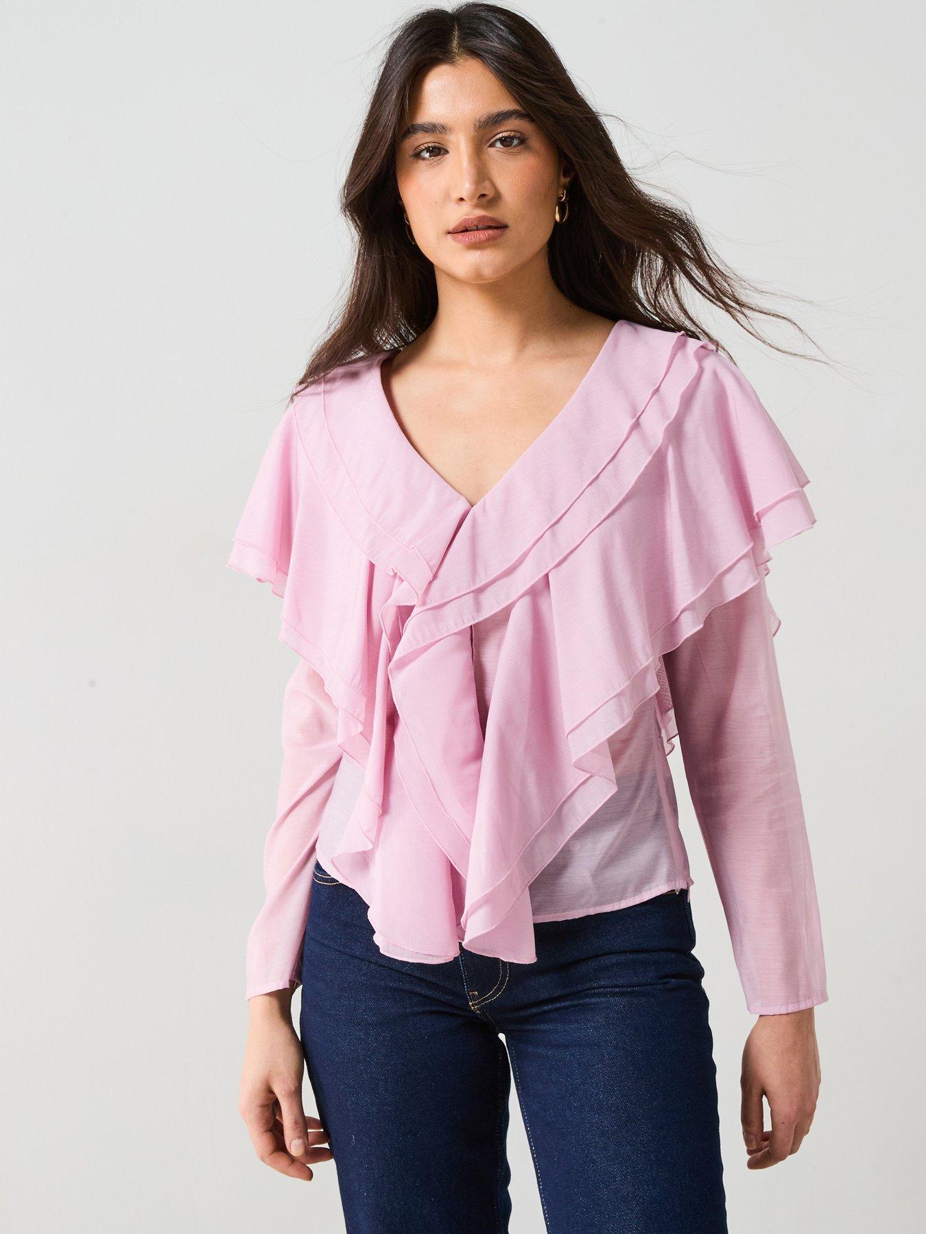 Image 1 of 6 of V by Very V Neck Romantic Ruffle Blouse - Purple