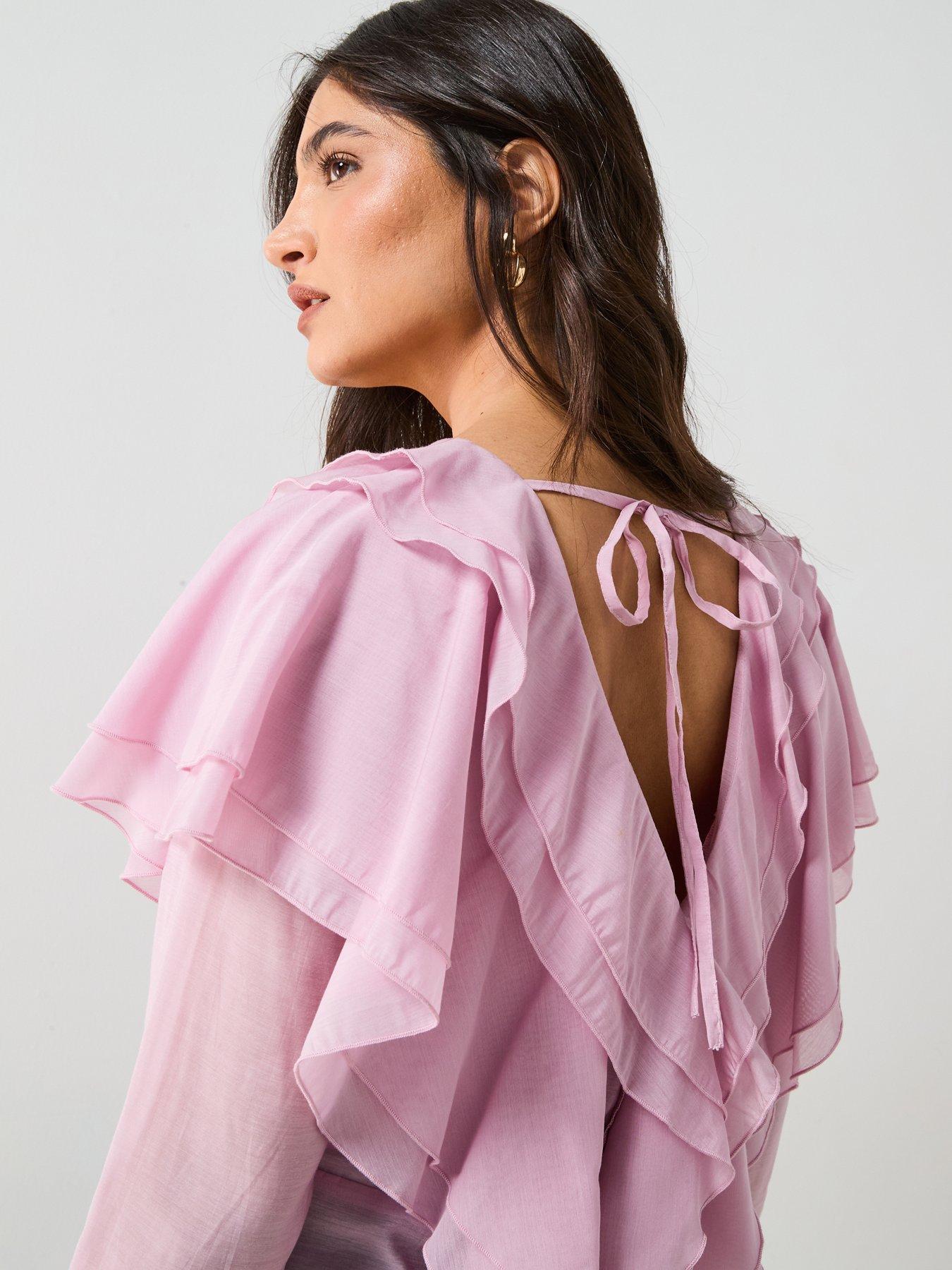 Image 4 of 6 of V by Very V Neck Romantic Ruffle Blouse - Purple