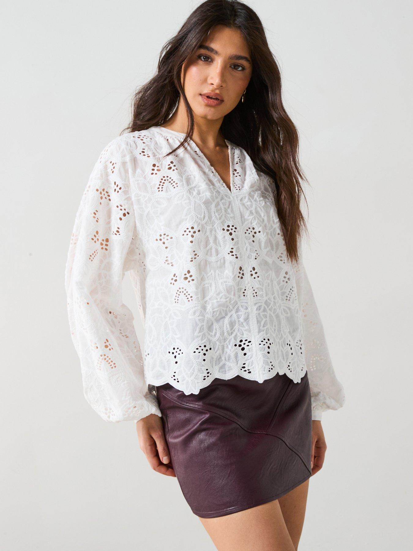 Image 1 of 6 of V by Very Premium Guipure Lace Blouse - Cream