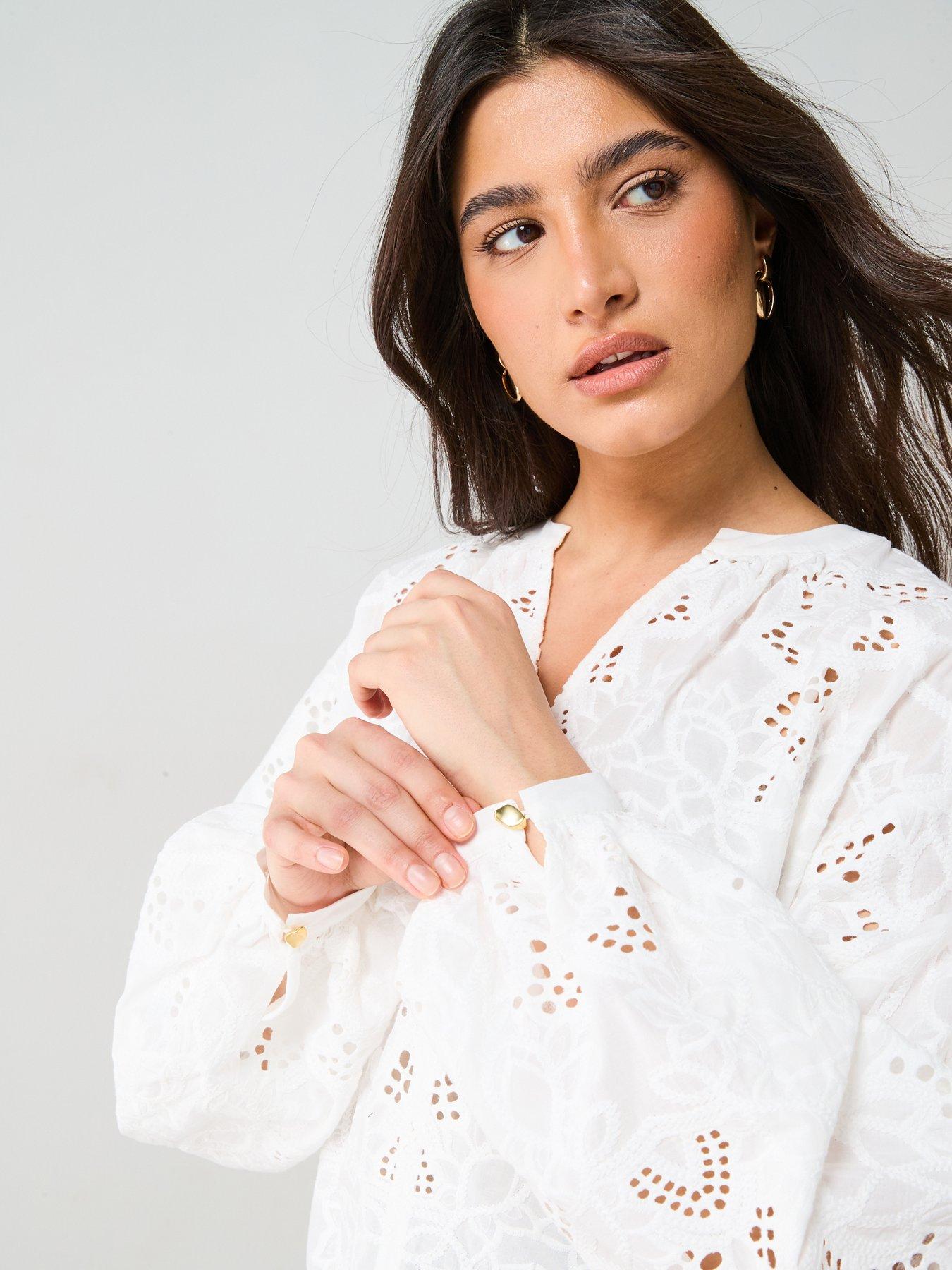 Image 4 of 6 of V by Very Premium Guipure Lace Blouse - Cream