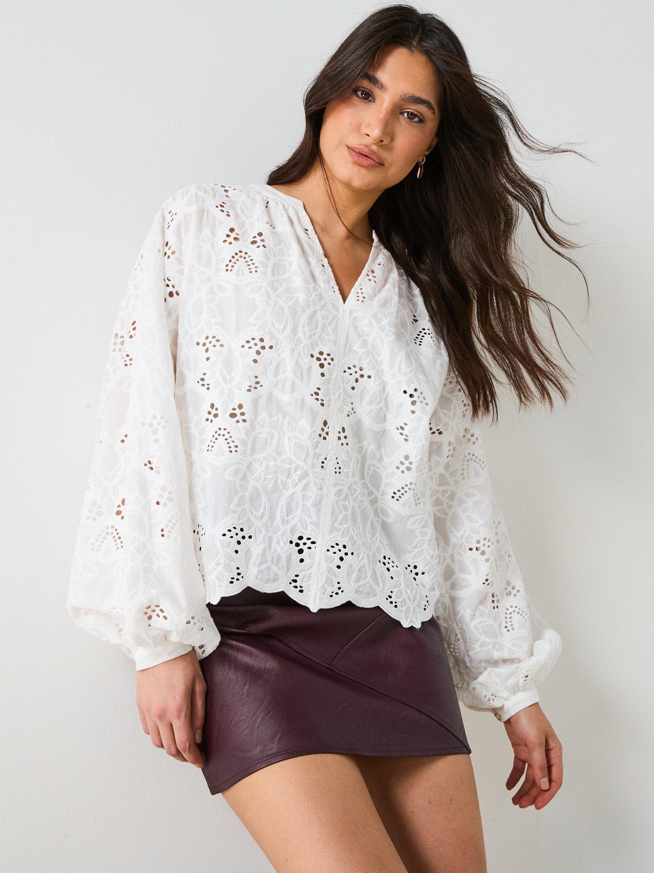 Image 5 of 6 of V by Very Premium Guipure Lace Blouse - Cream