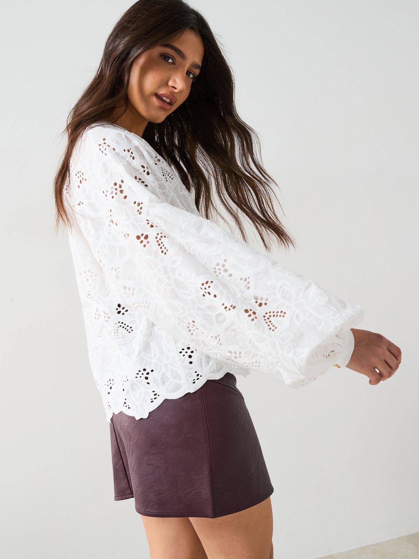 Image 6 of 6 of V by Very Premium Guipure Lace Blouse - Cream