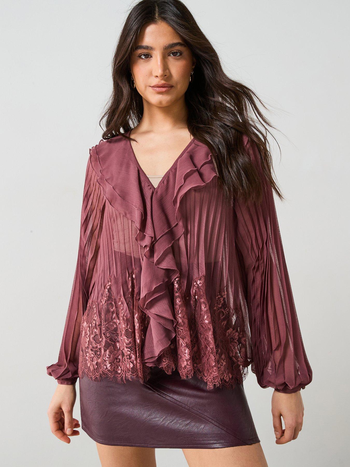 v-by-very-lace-hem-pleated-blouse-purple