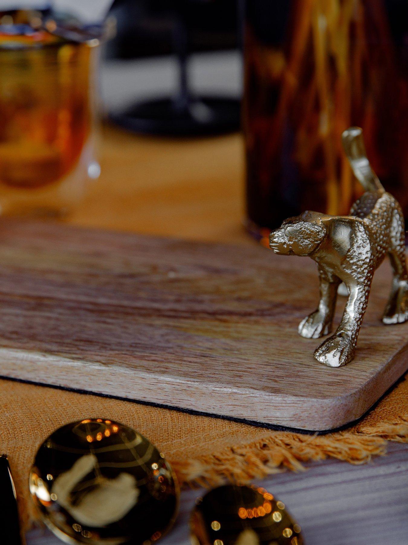 undefined Mango Wood Rectangular Serving Platter With Leopard Handles