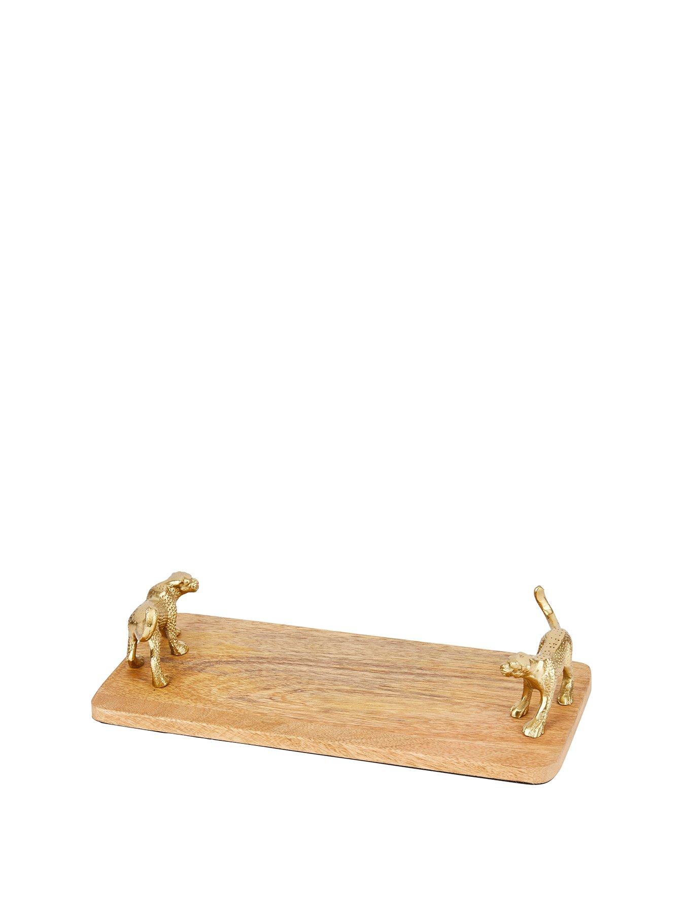 Image 2 of 6 of Artesa Mango Wood Rectangular Serving Platter With Leopard Handles