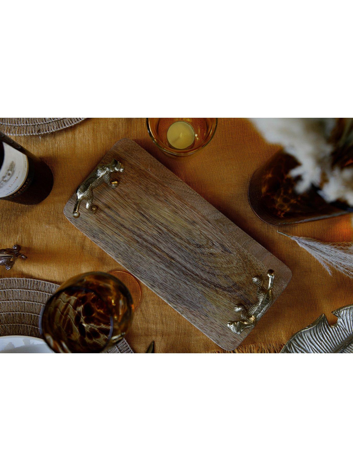 Image 4 of 6 of Artesa Mango Wood Rectangular Serving Platter With Leopard Handles