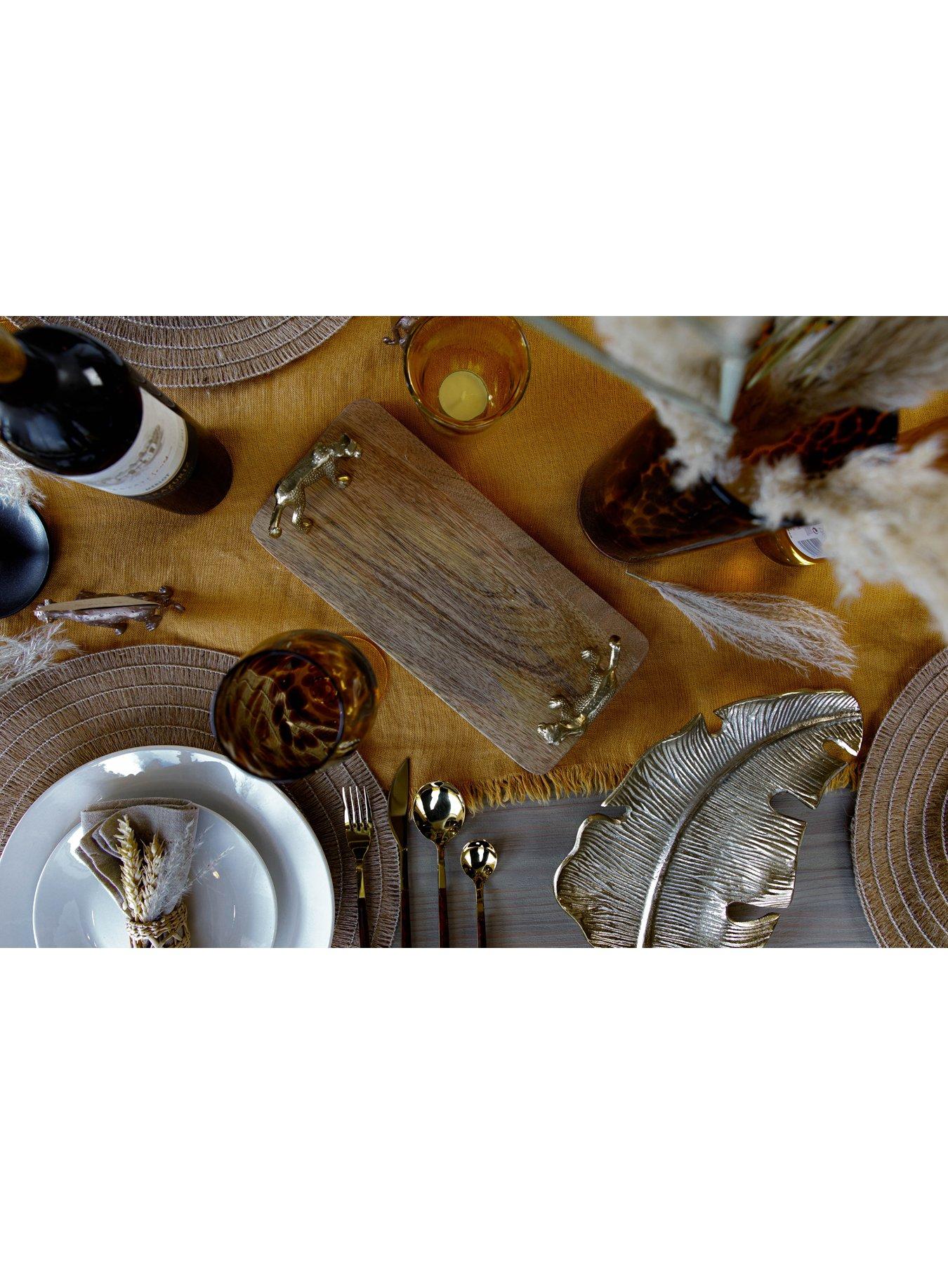 Image 6 of 6 of Artesa Mango Wood Rectangular Serving Platter With Leopard Handles