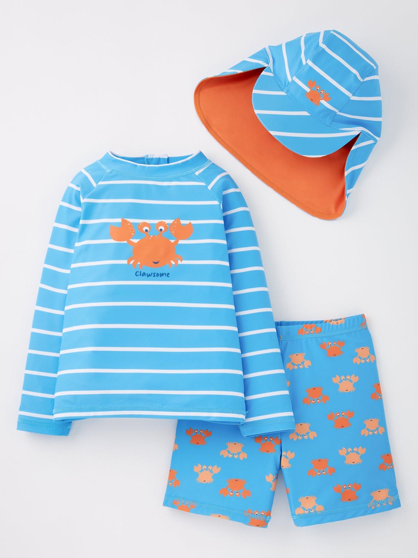 Image 1 of 4 of Mini V by Very Boys 3 Piece Crab Print Sunsafe Top, Short And Hat - Blue