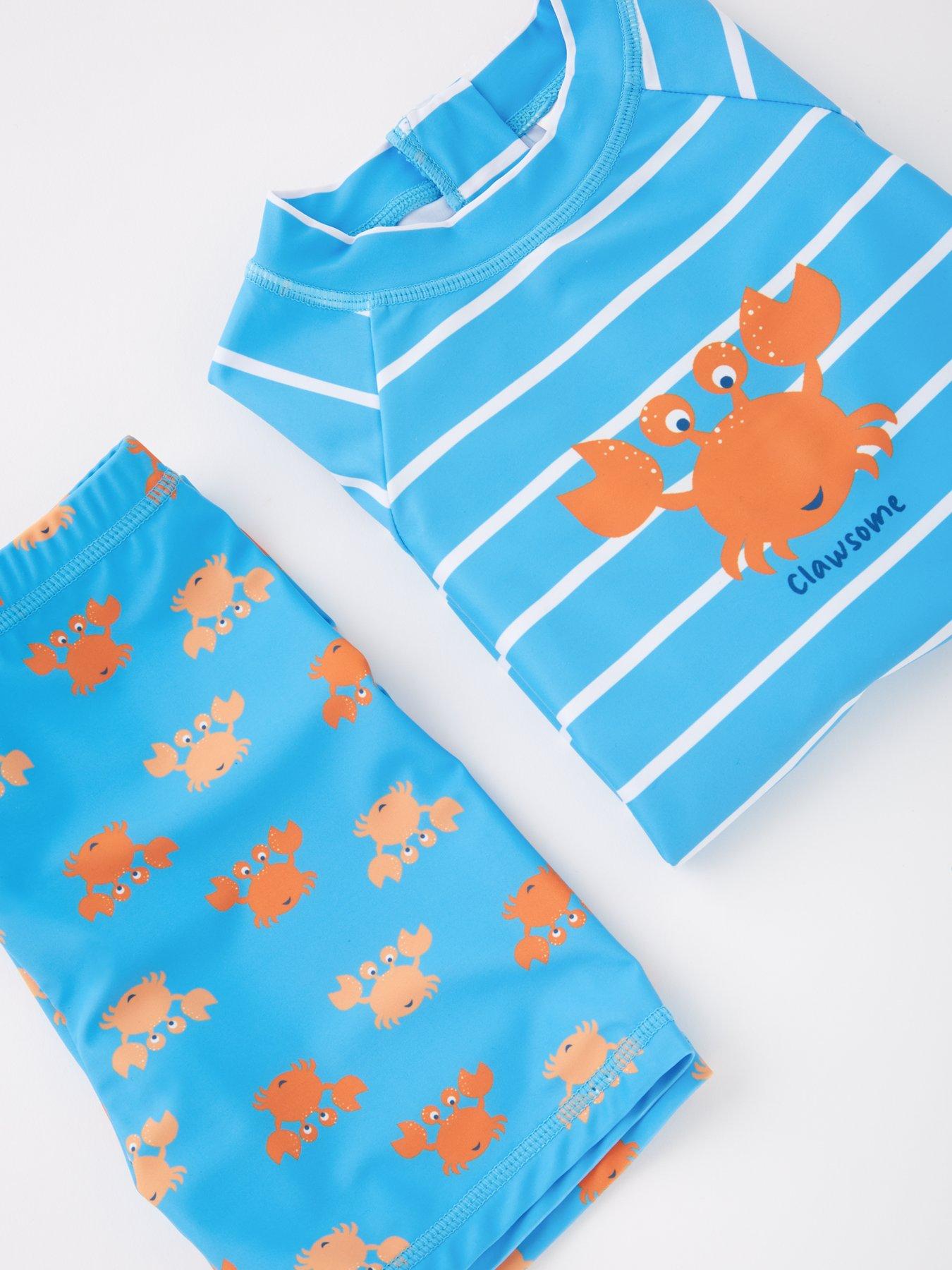 Image 4 of 4 of Mini V by Very Boys 3 Piece Crab Print Sunsafe Top, Short And Hat - Blue