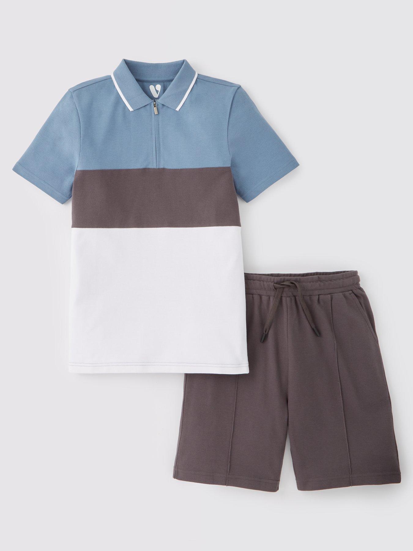 Image 1 of 4 of V by Very Boys Block Stripe Polo And Short Set - Multi