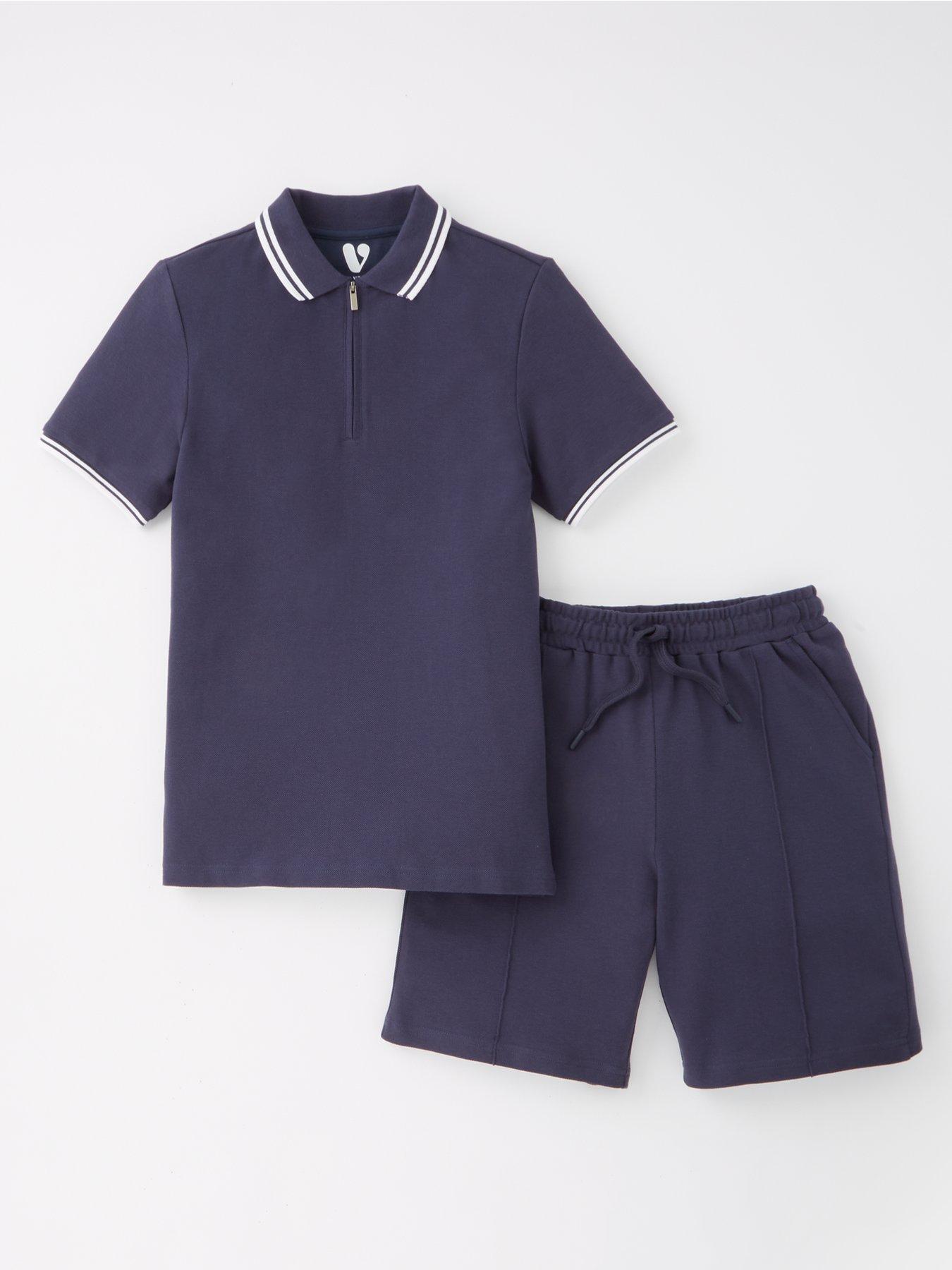 v-by-very-boys-polo-and-short-set-navy