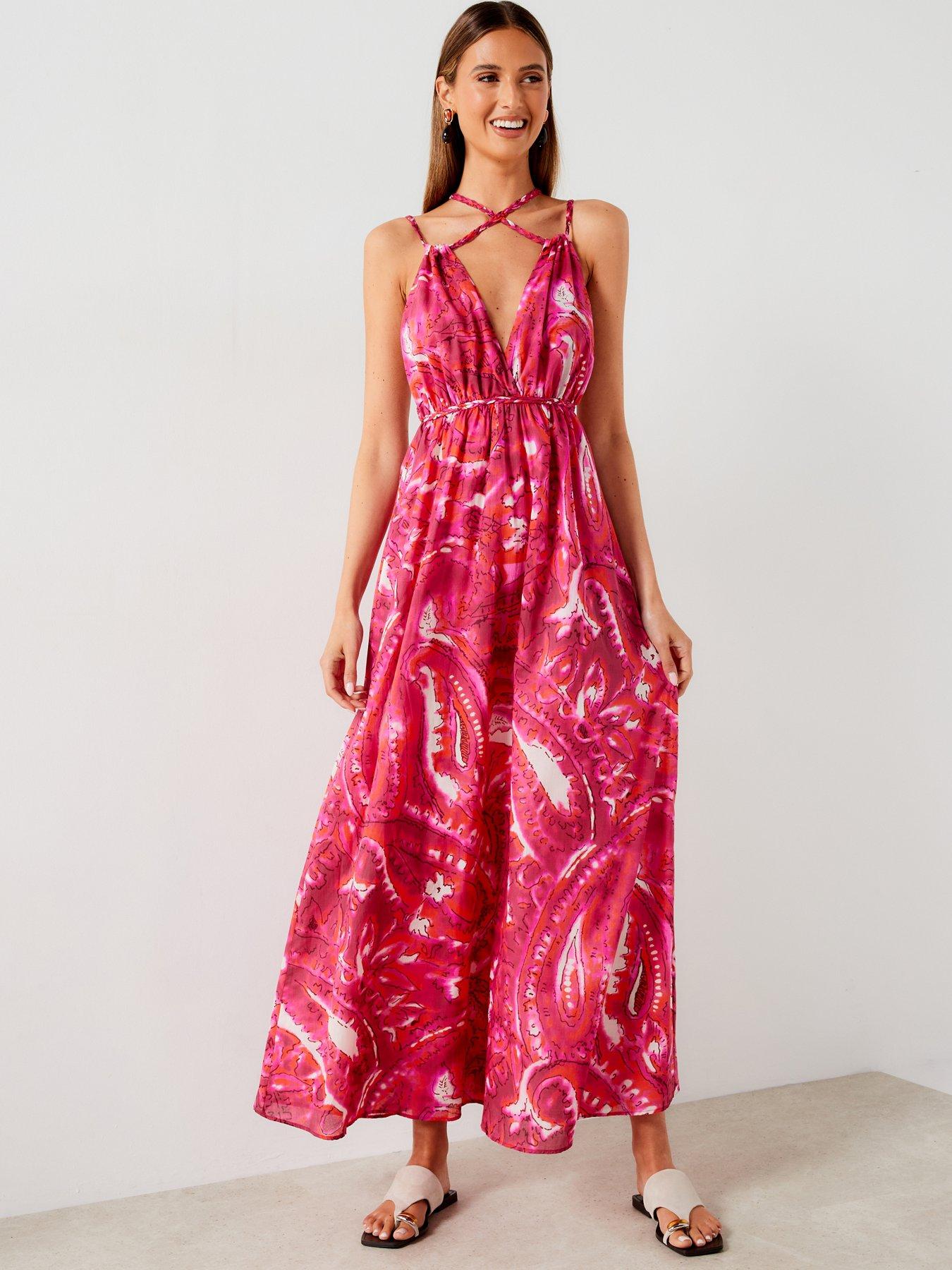 mango-printed-cross-strap-maxi-dress-pink