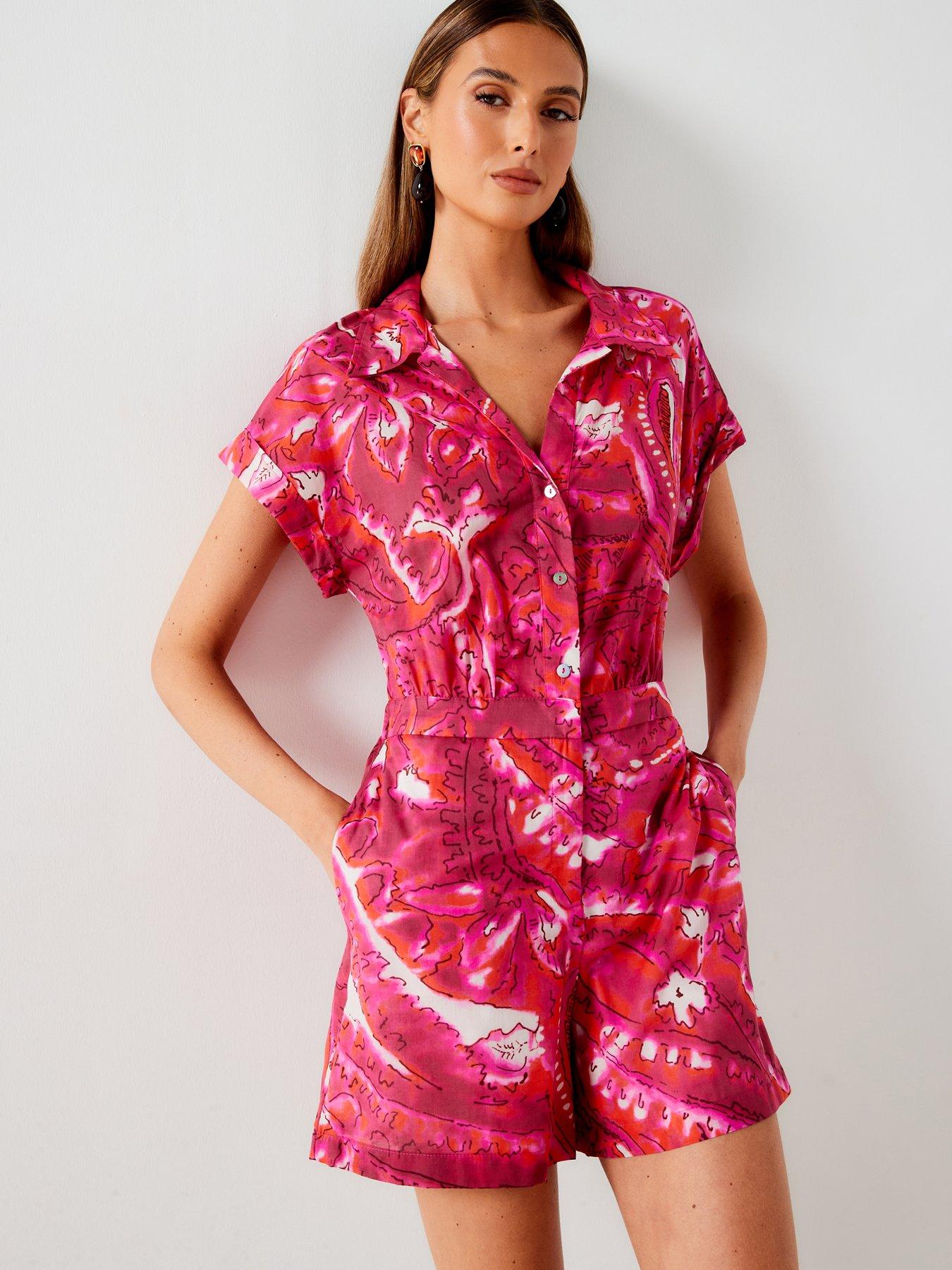 mango-printed-open-collar-playsuit-pink