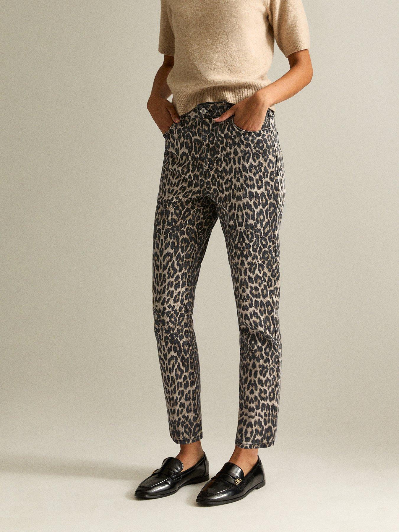 New Look Leopard Print Straight Leg Jeans - Brown